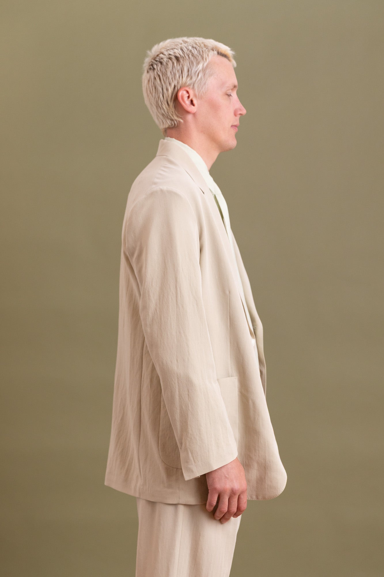 LIGHT COTTON WOOL VIYELLA JACKET IN LIGHT KHAKI