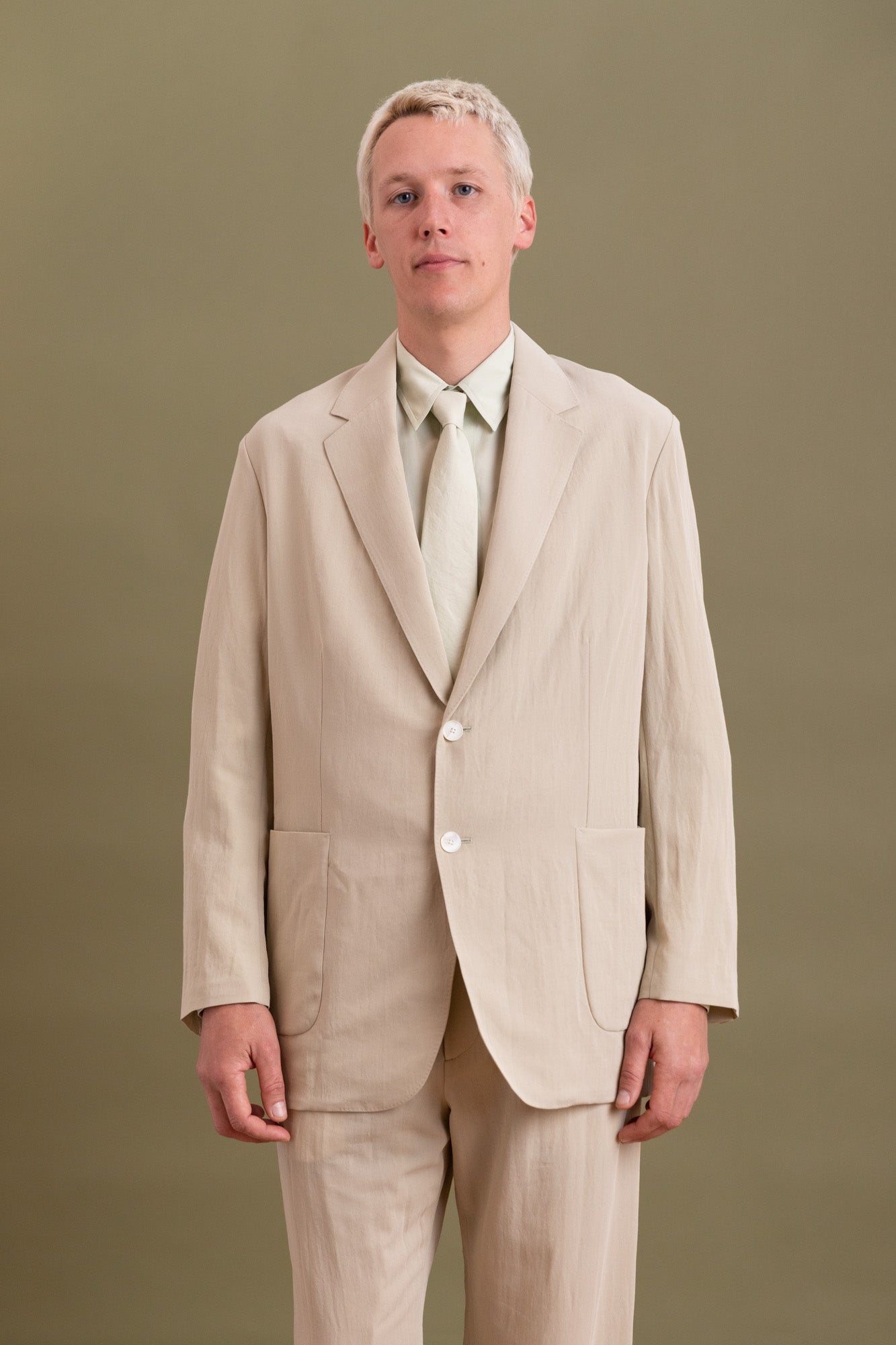 LIGHT COTTON WOOL VIYELLA JACKET IN LIGHT KHAKI