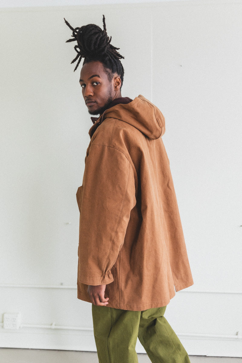 WASHED HEAVY CANVAS LINER COAT IN BROWN