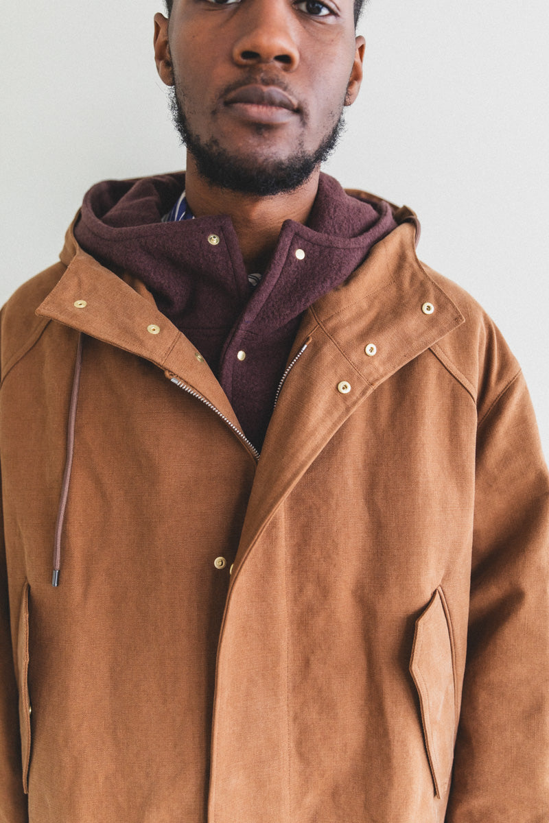 WASHED HEAVY CANVAS LINER COAT IN BROWN