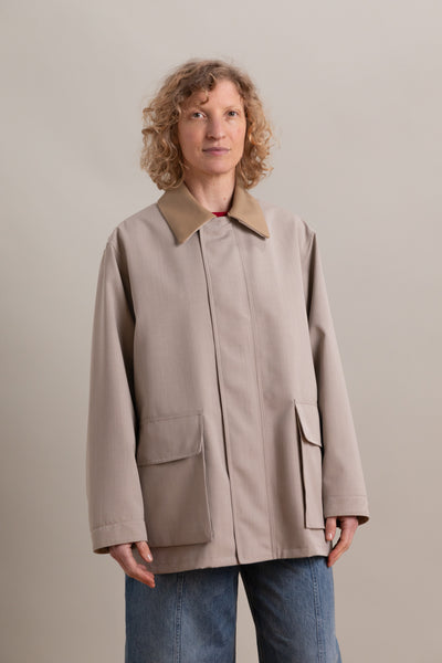WOOL MAX CANVAS BLOUSON IN TOP GREY BEIGE