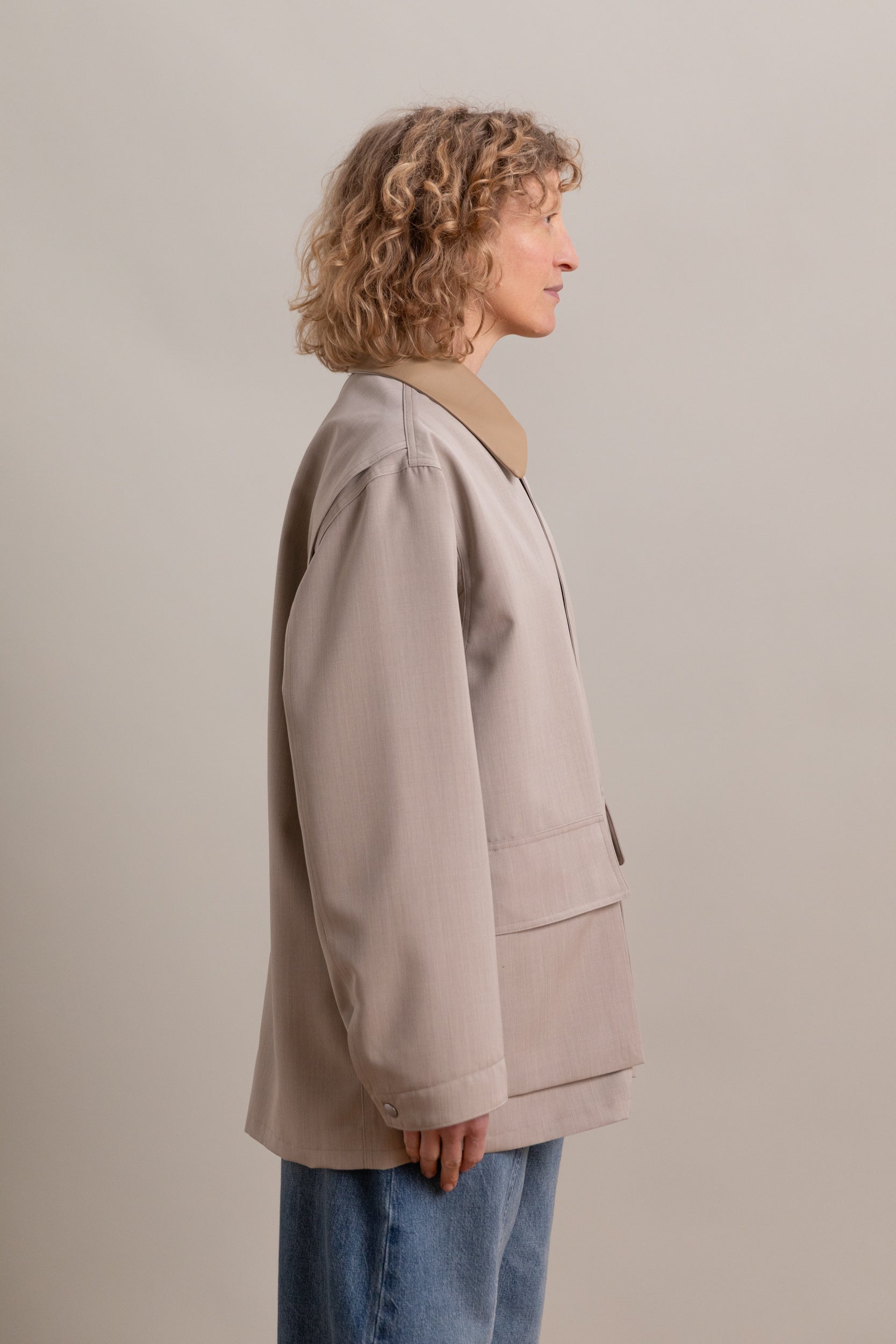 WOOL MAX CANVAS BLOUSON IN TOP GREY BEIGE