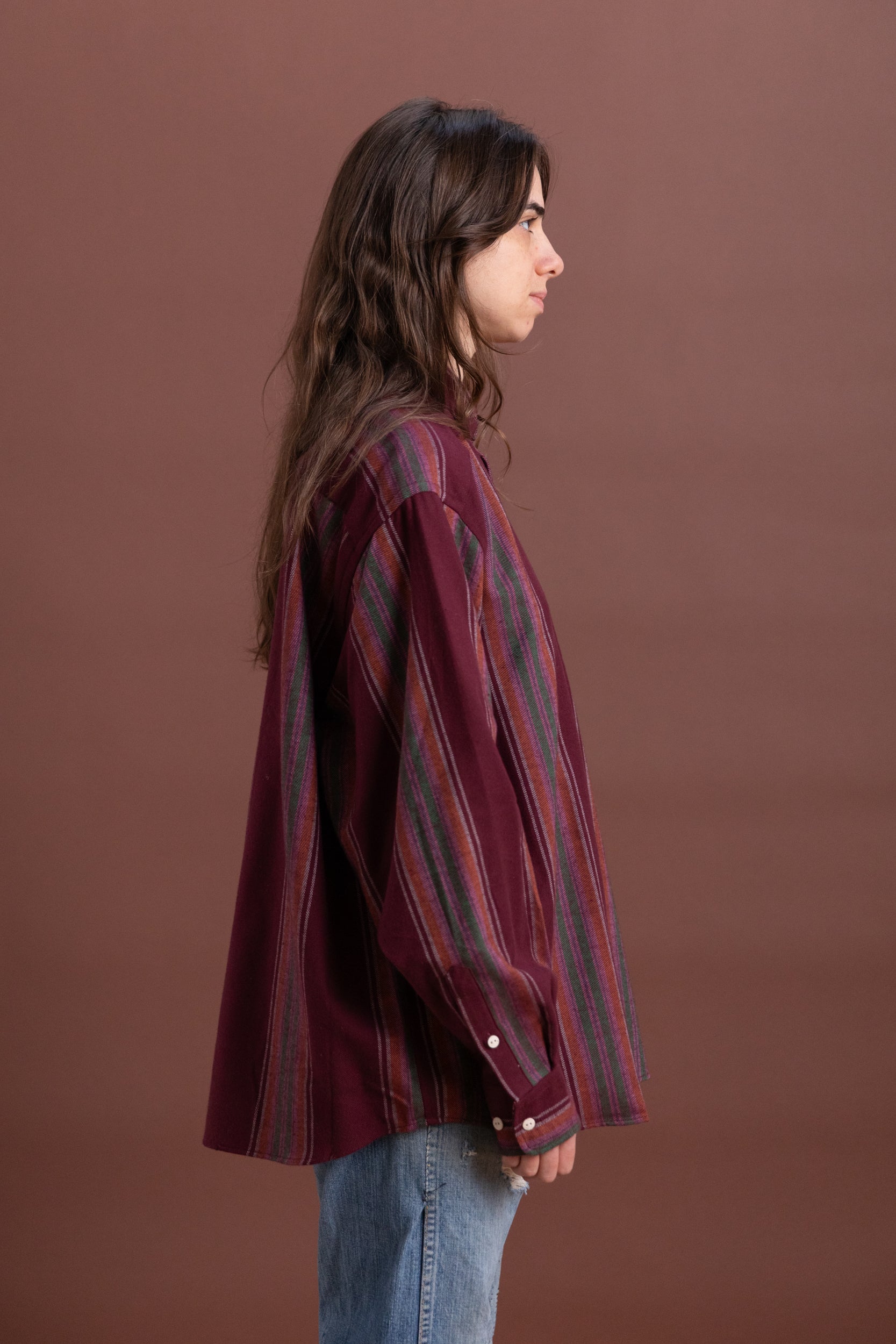 CLAUDE SHIRT IN FLANNEL MAROON STRIPE