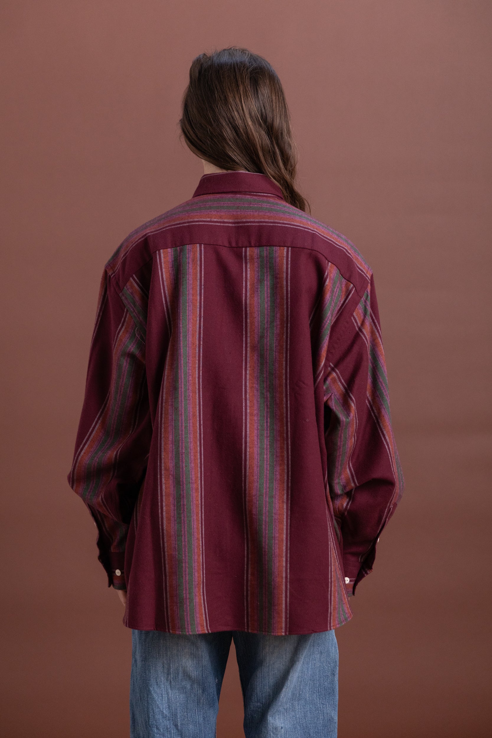 CLAUDE SHIRT IN FLANNEL MAROON STRIPE