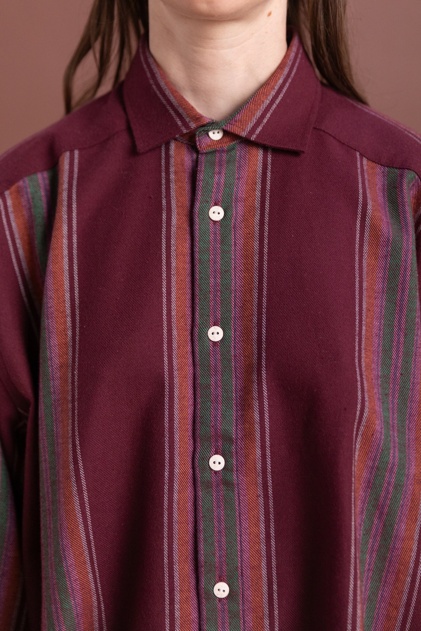 CLAUDE SHIRT IN FLANNEL MAROON STRIPE