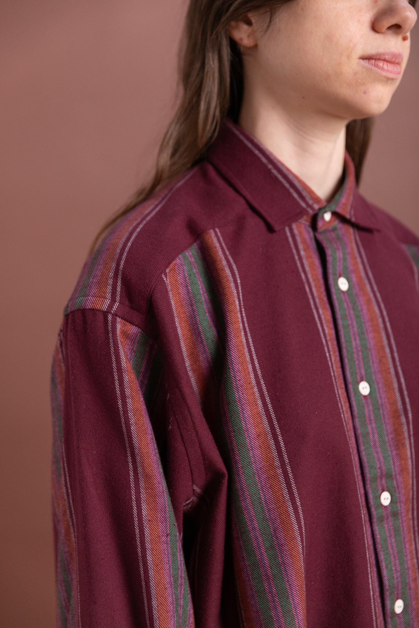 CLAUDE SHIRT IN FLANNEL MAROON STRIPE