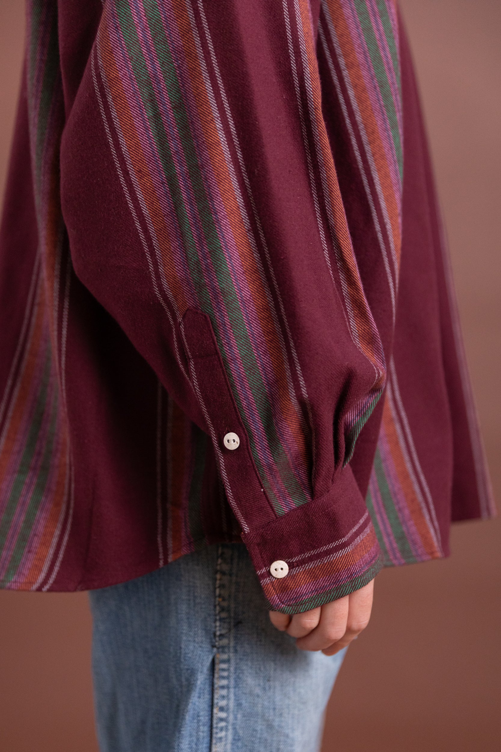CLAUDE SHIRT IN FLANNEL MAROON STRIPE