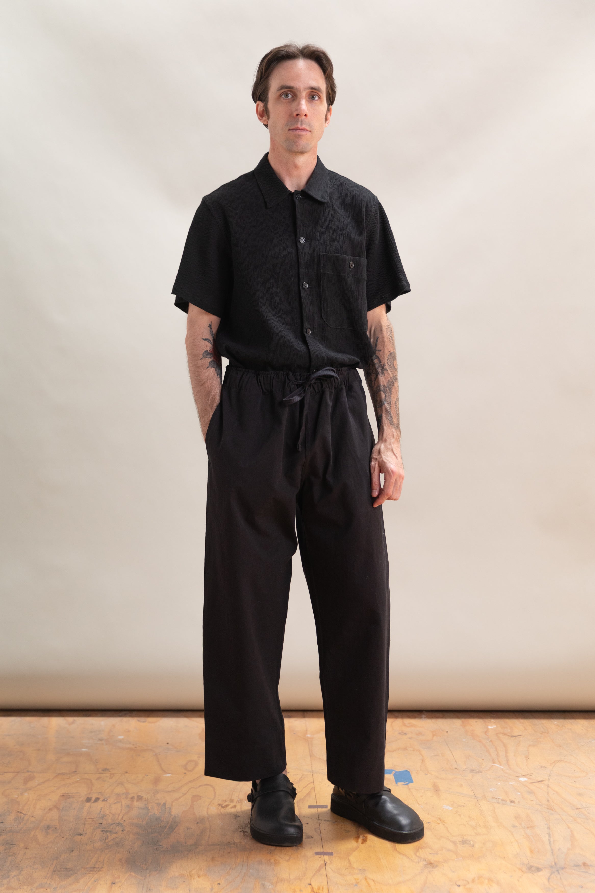 ELM PULL ON PANT IN BLACK DRY COTTON CANVAS