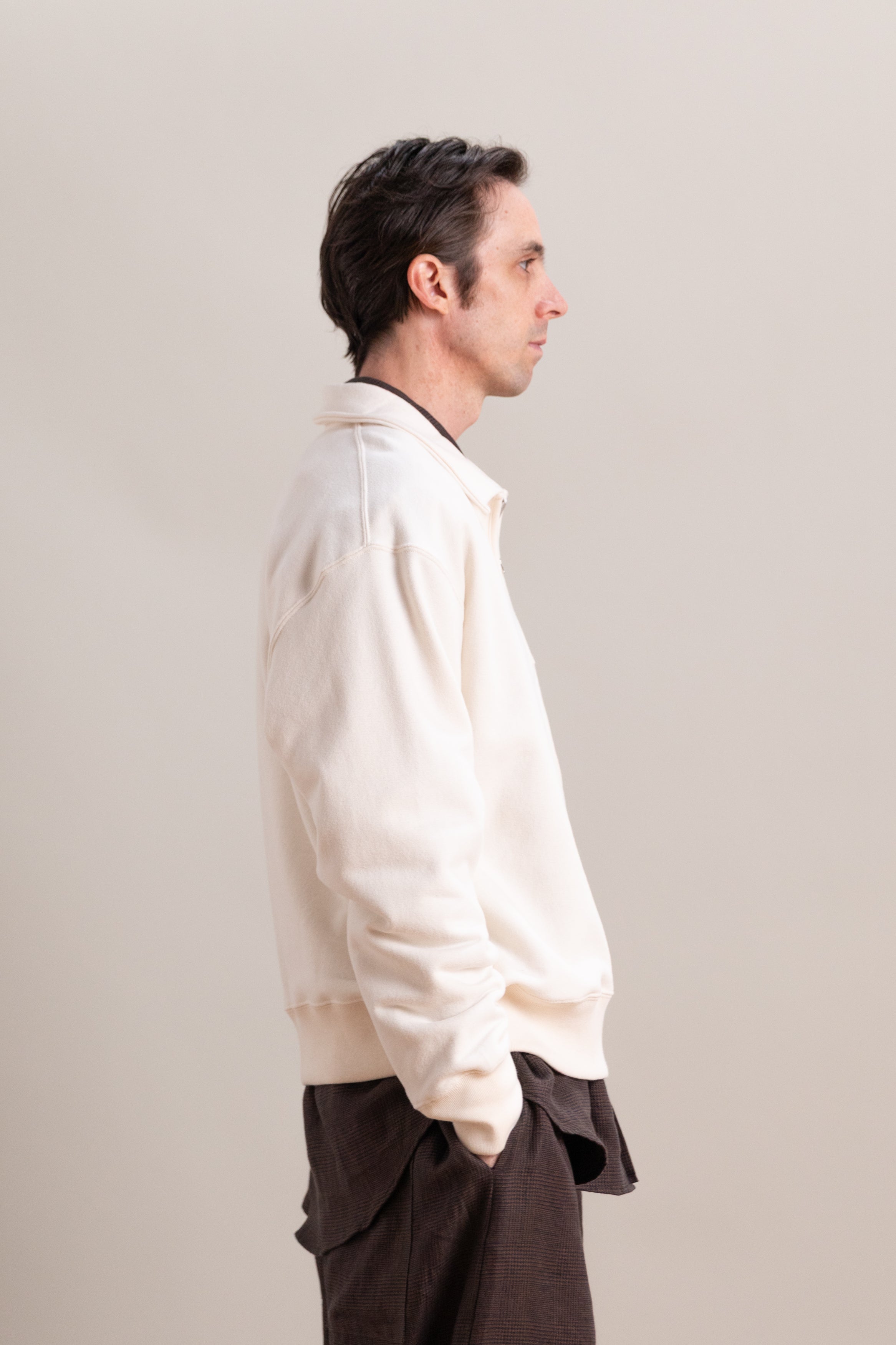 MYRTLE QUARTER ZIP IN NATURAL SUEDED FRENCH TERRY