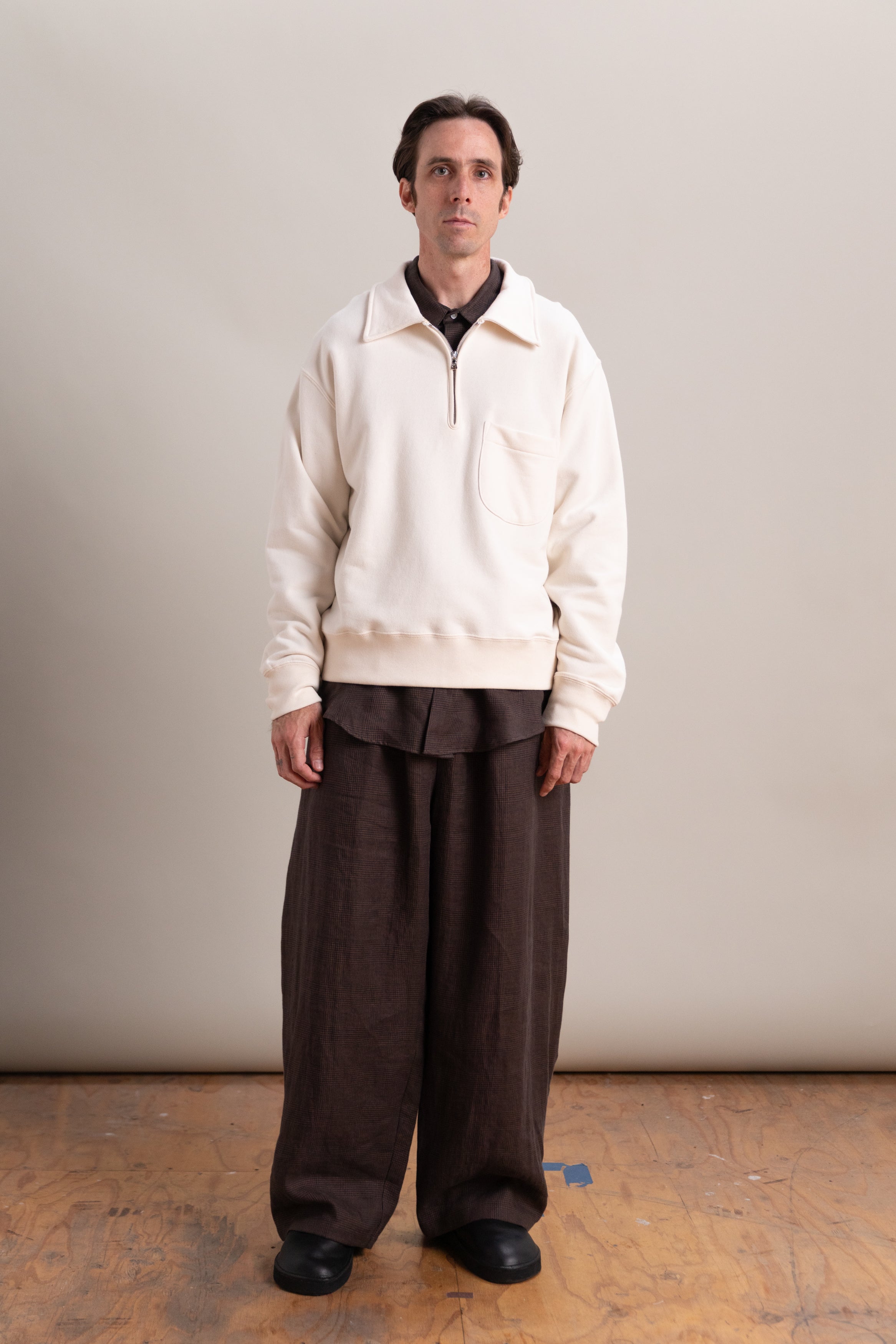 MYRTLE QUARTER ZIP IN NATURAL SUEDED FRENCH TERRY