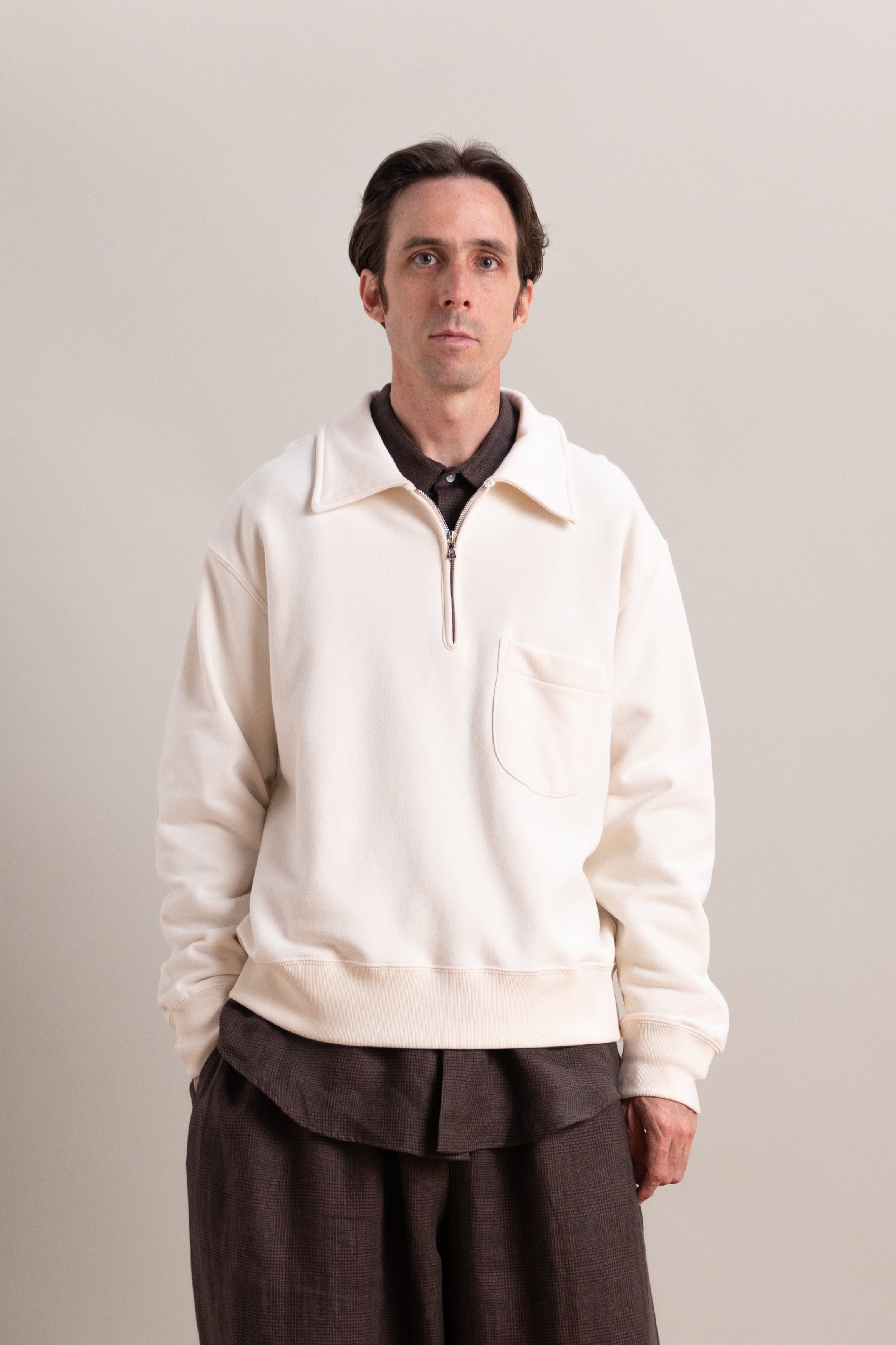 MYRTLE QUARTER ZIP IN NATURAL SUEDED FRENCH TERRY