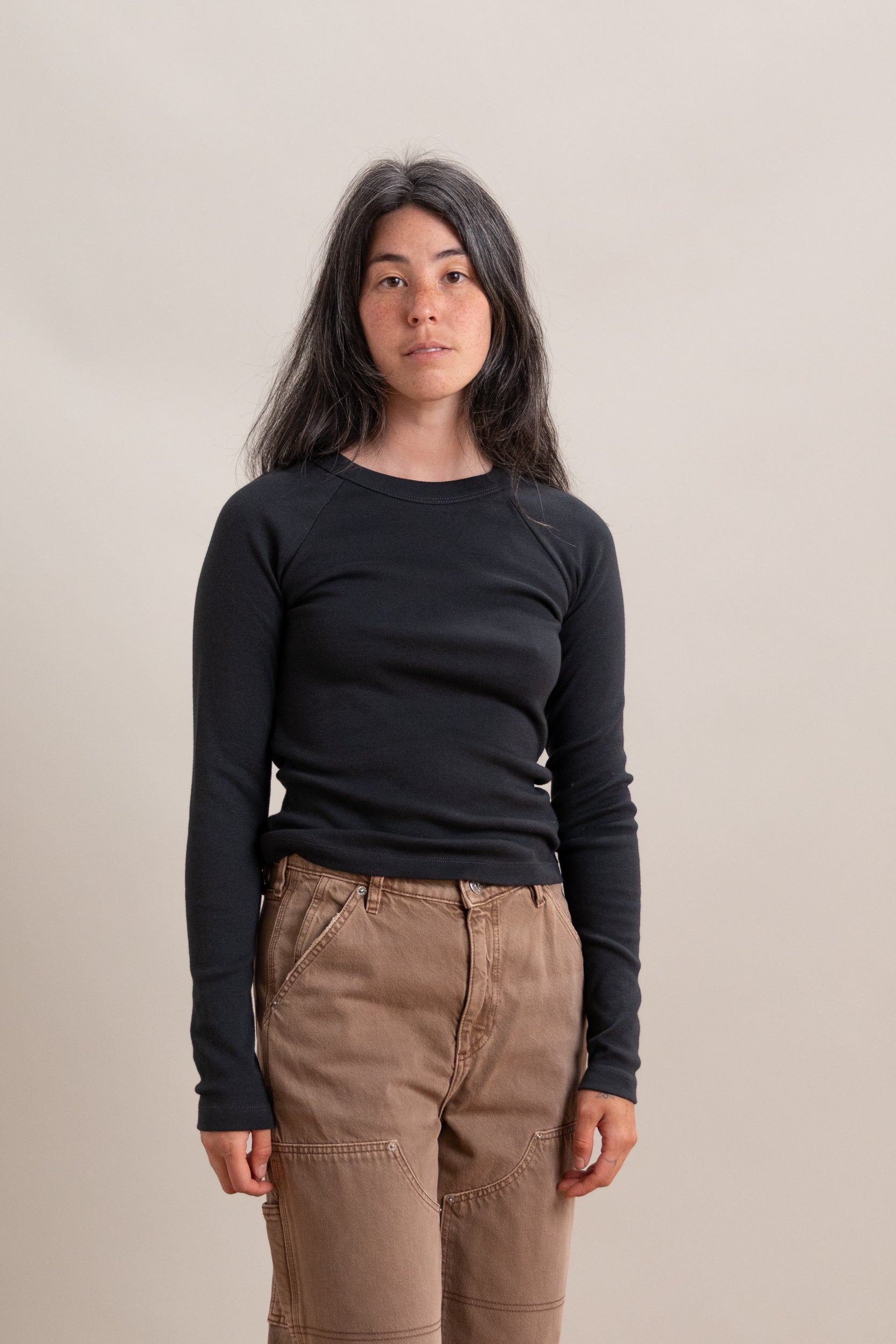 QUINCE LONG SLEEVE T-SHIRT IN SHALE FINE RIB JERSEY