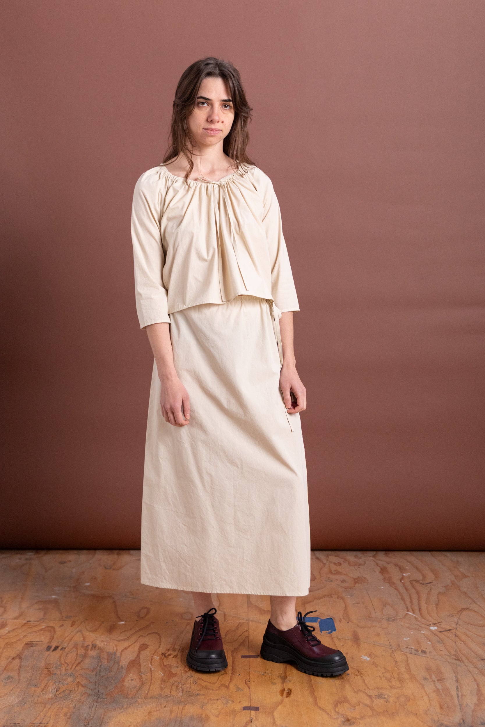 COLUMN SKIRT IN RICE COTTON POPLIN