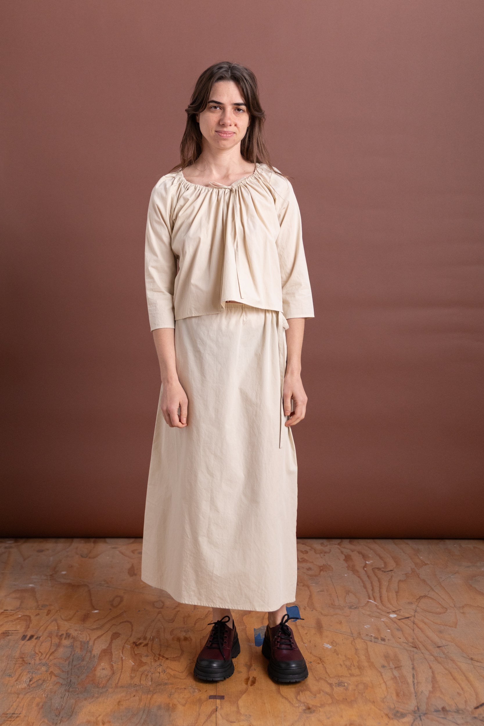 SCOOP TOP IN RICE COTTON POPLIN