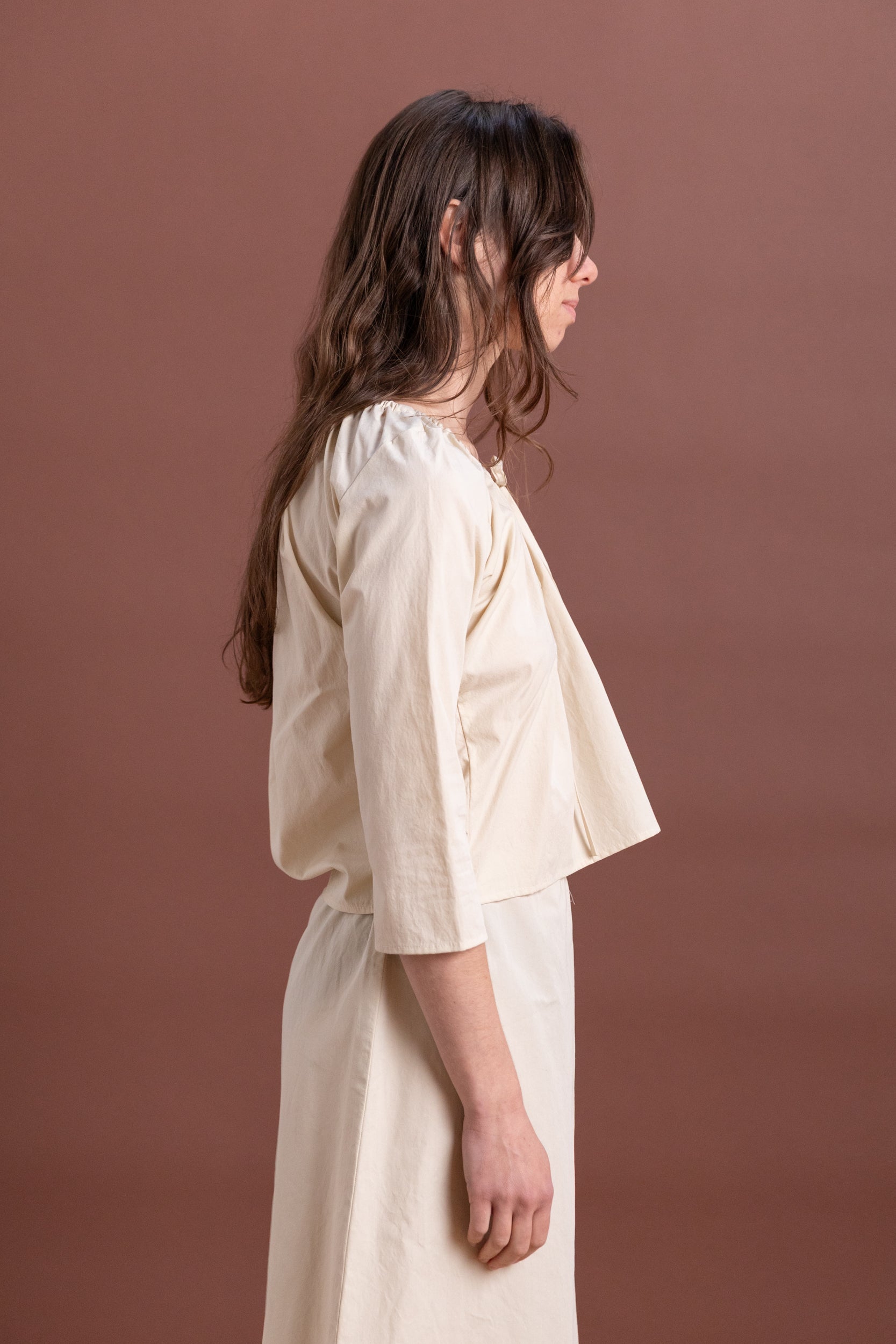 SCOOP TOP IN RICE COTTON POPLIN