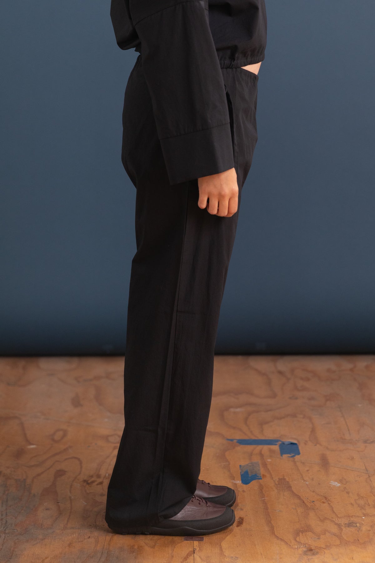 TIE PANTS IN BLACK COTTON POPLIN