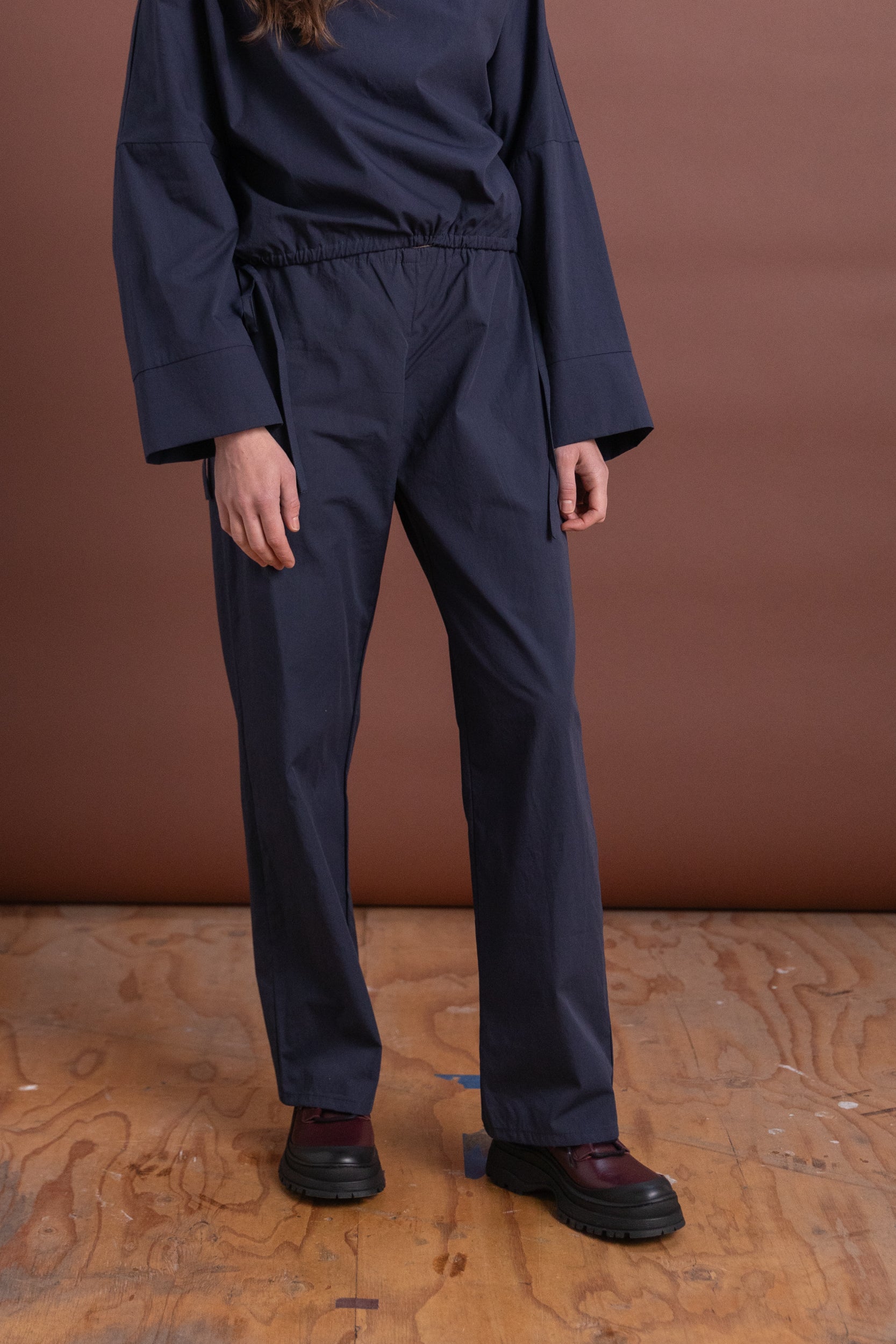 TIE PANTS IN NAVY COTTON POPLIN
