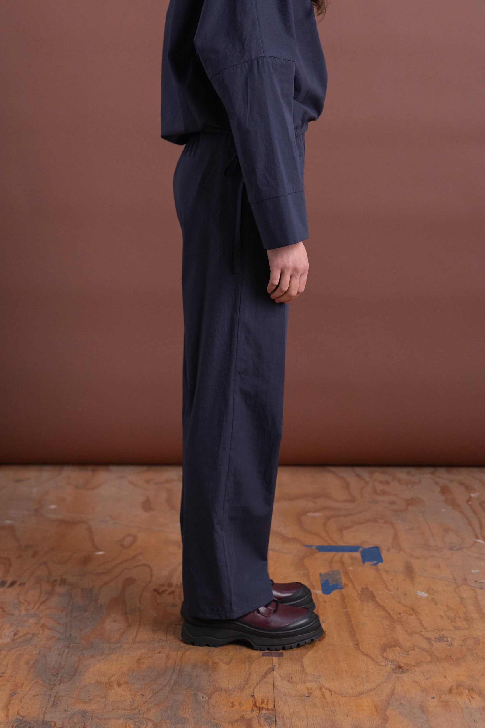TIE PANTS IN NAVY COTTON POPLIN
