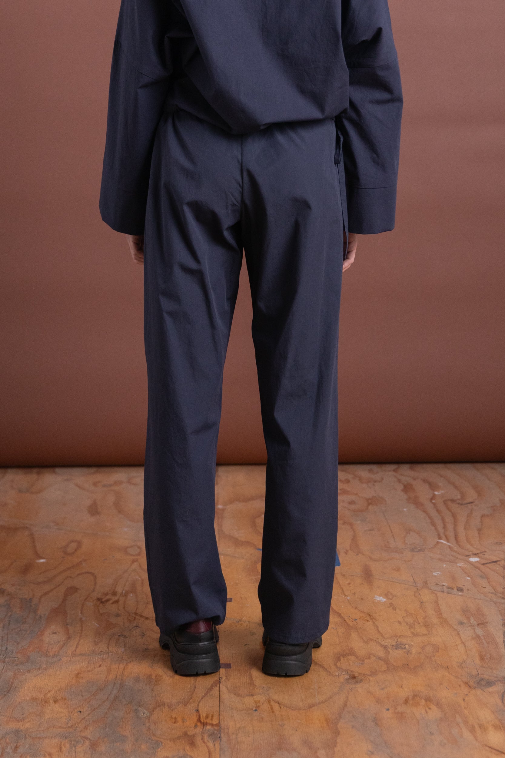 TIE PANTS IN NAVY COTTON POPLIN