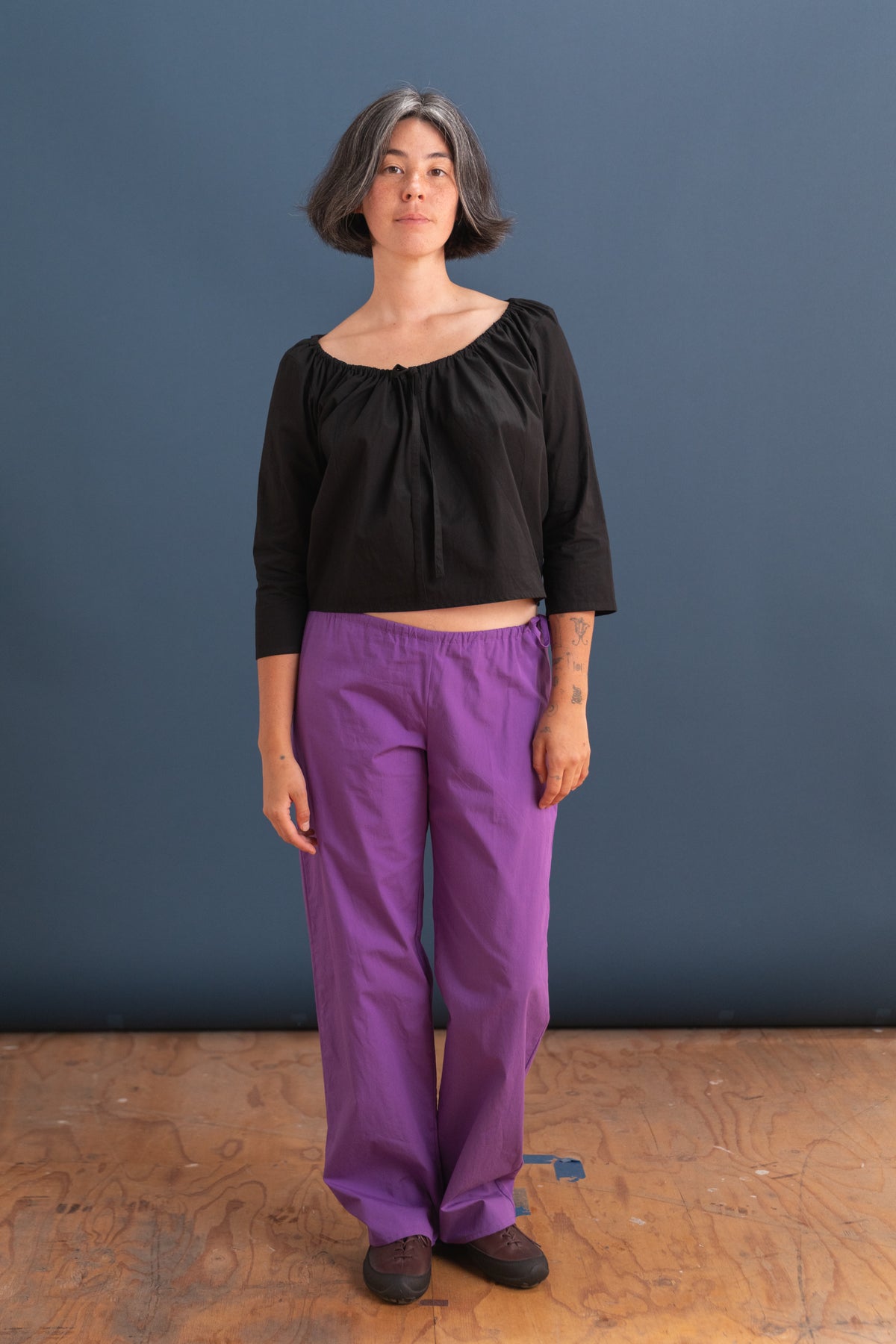 TIE PANTS IN PURPLE COTTON POPLIN