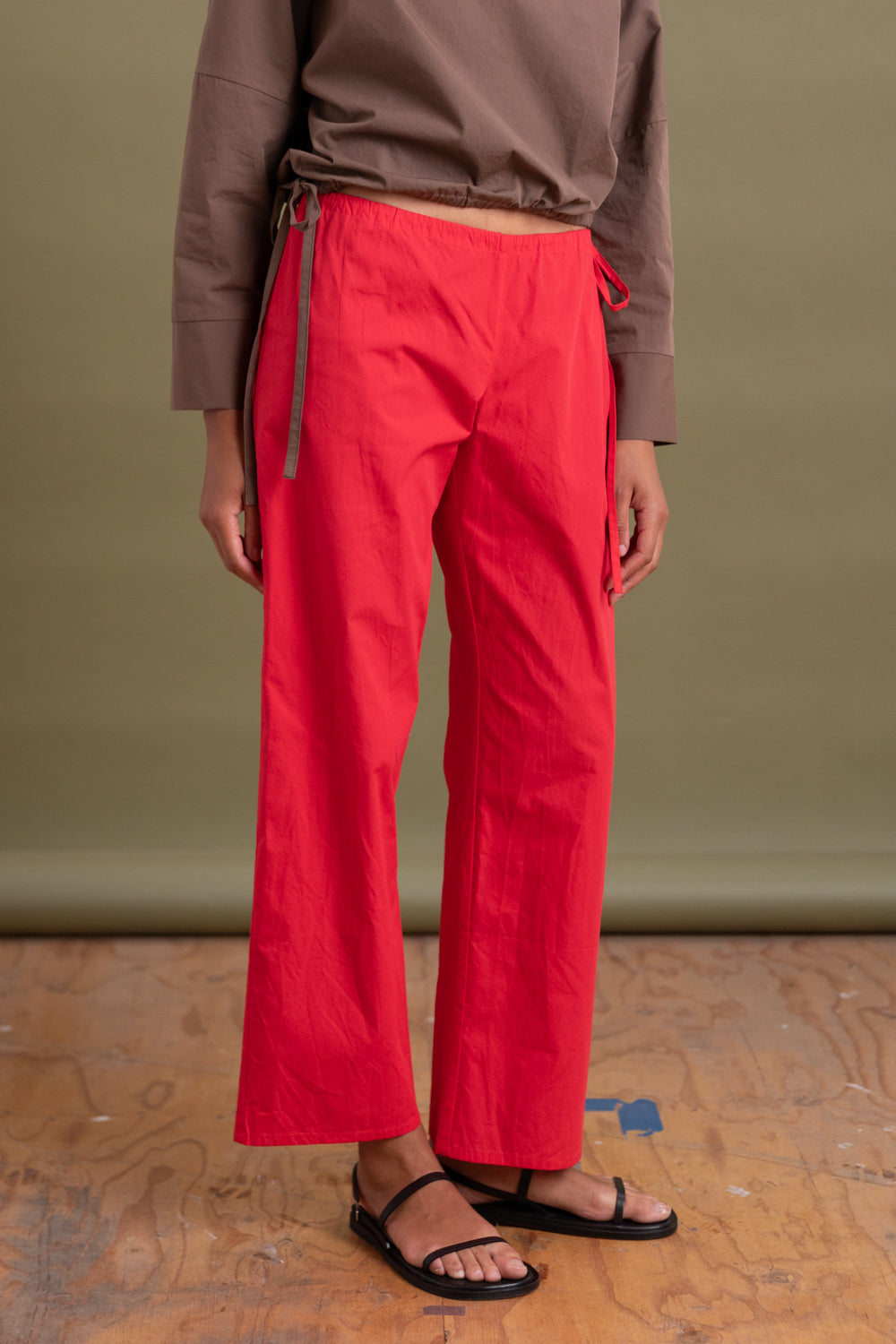 TIE PANTS IN RED COTTON POPLIN