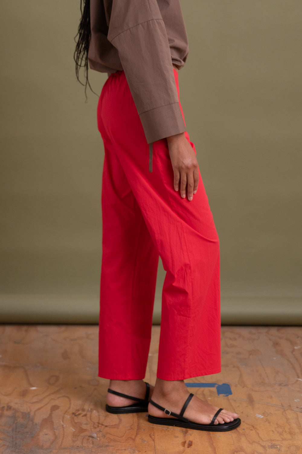 TIE PANTS IN RED COTTON POPLIN