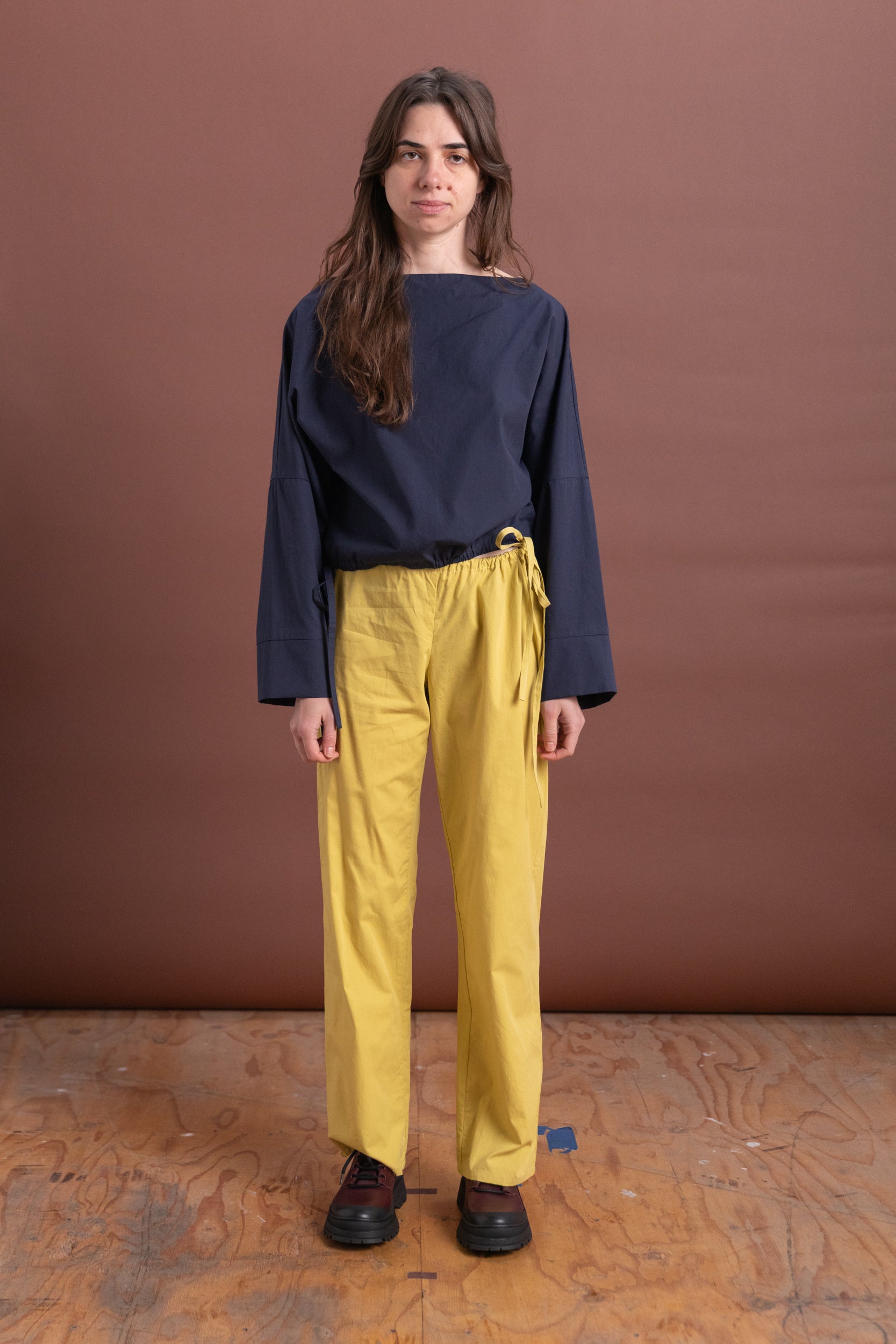 TIE PANTS IN YELLOW COTTON POPLIN