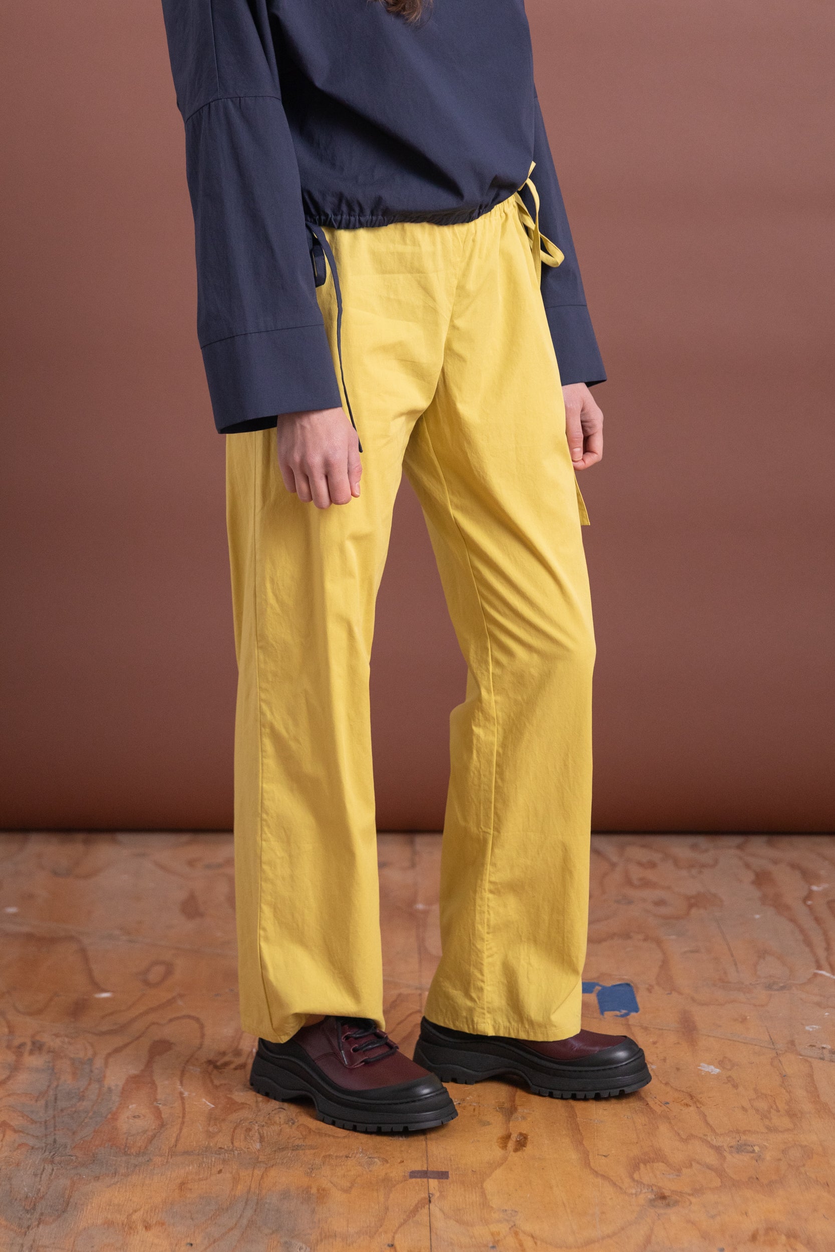 TIE PANTS IN YELLOW COTTON POPLIN