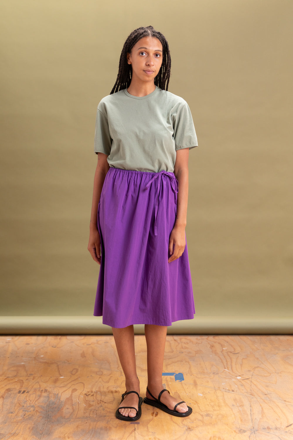 TIE SKIRT IN PURPLE COTTON POPLIN