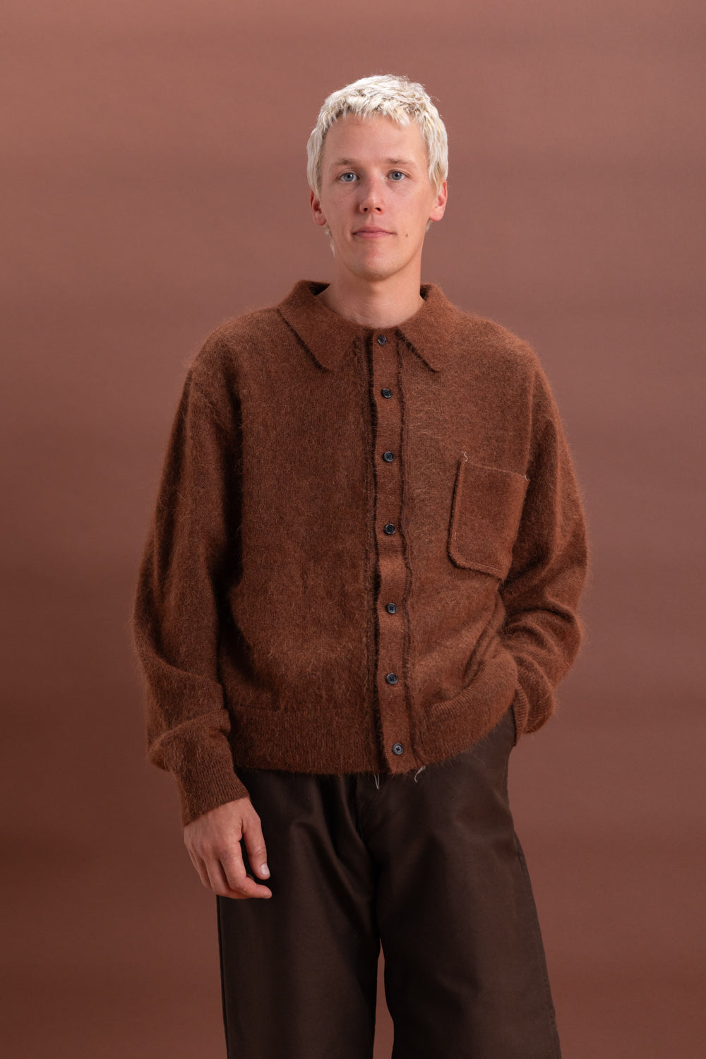 HAIRY CARDIGAN IN BROWN MOHAIR WOOL