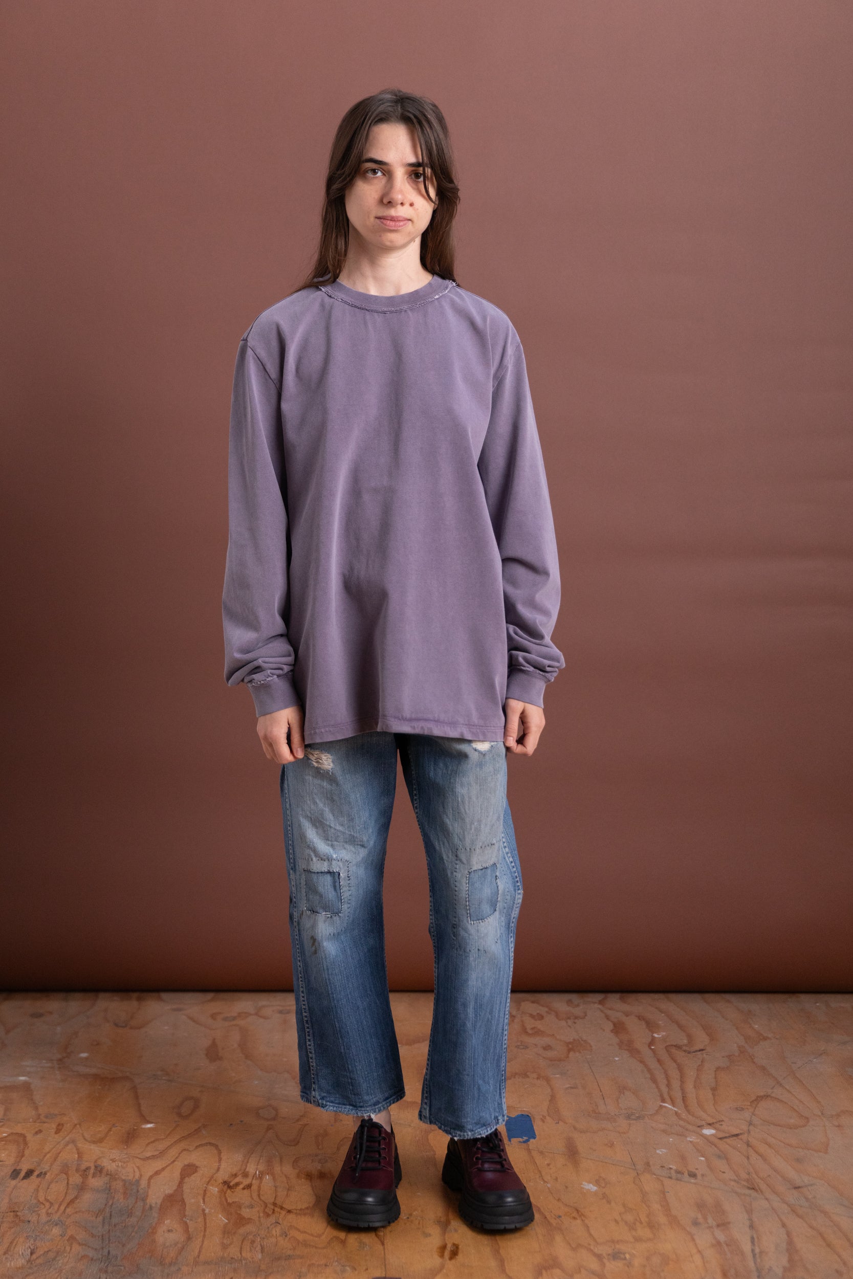 LONG SLEEVE BIG TEE IN PURPLE HEAVY JERSEY