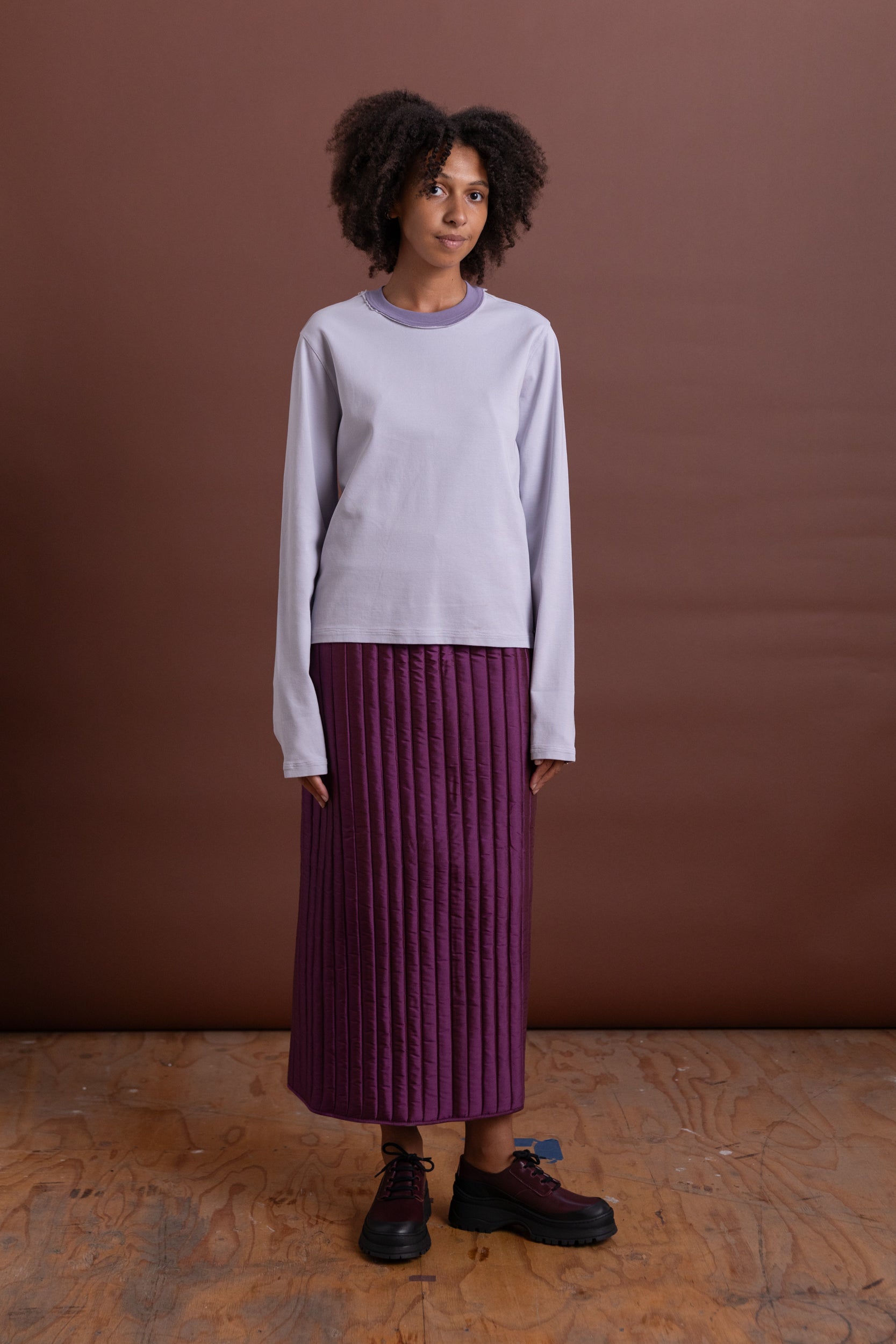 LONG SLEEVE NORMAL TEE IN PURPLE RIB JERSEY