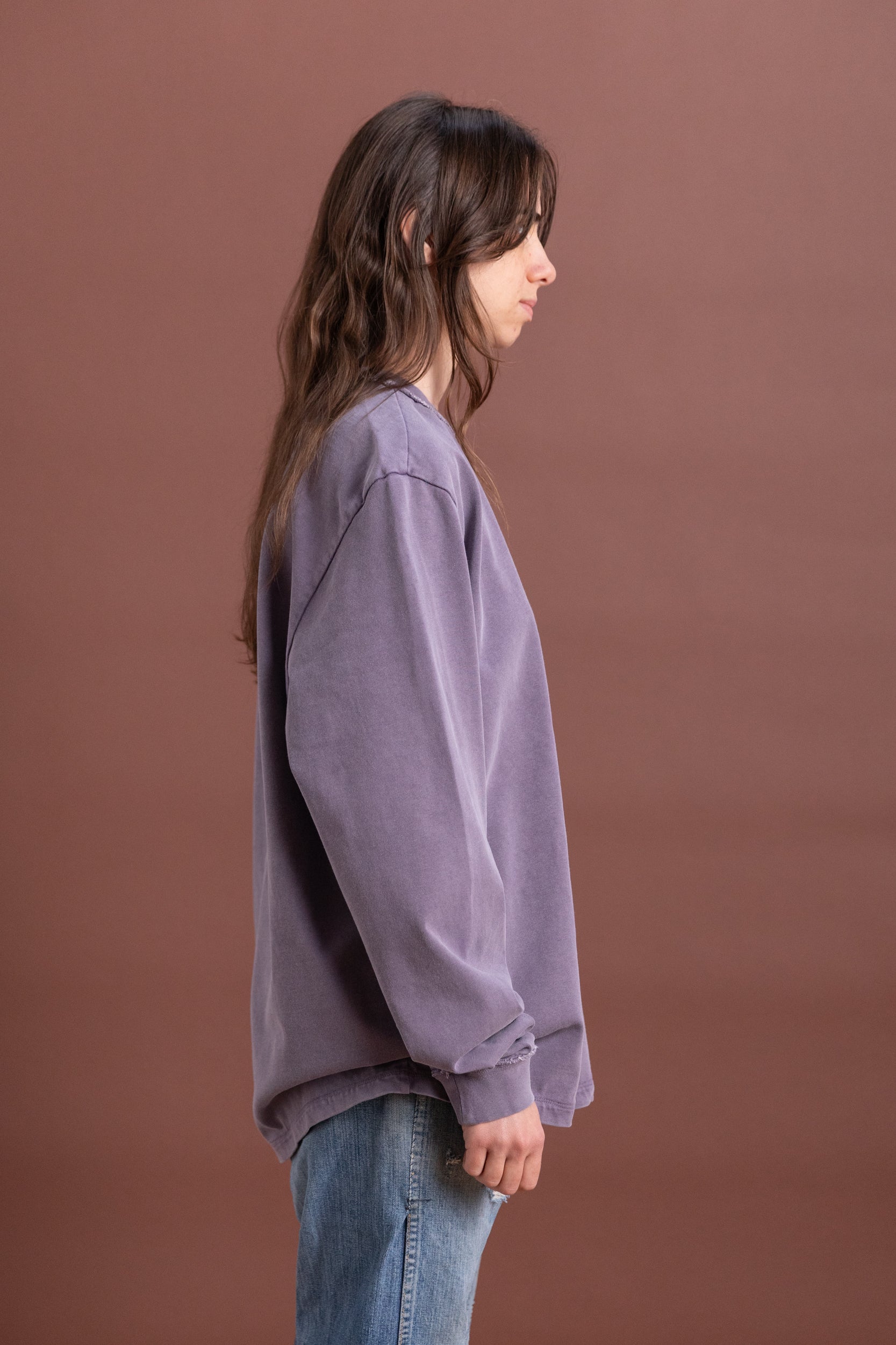 LONG SLEEVE BIG TEE IN PURPLE HEAVY JERSEY
