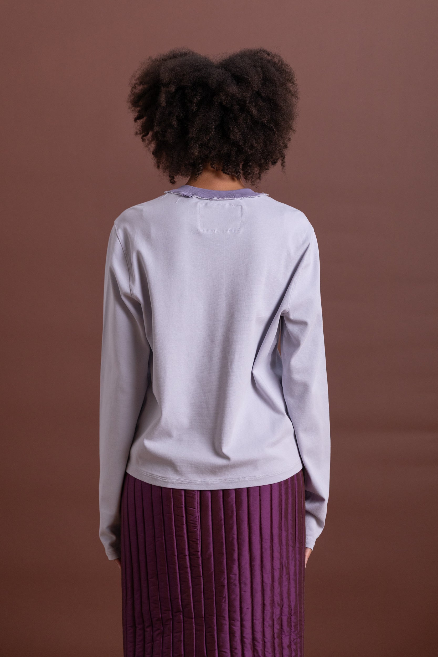 LONG SLEEVE NORMAL TEE IN PURPLE RIB JERSEY