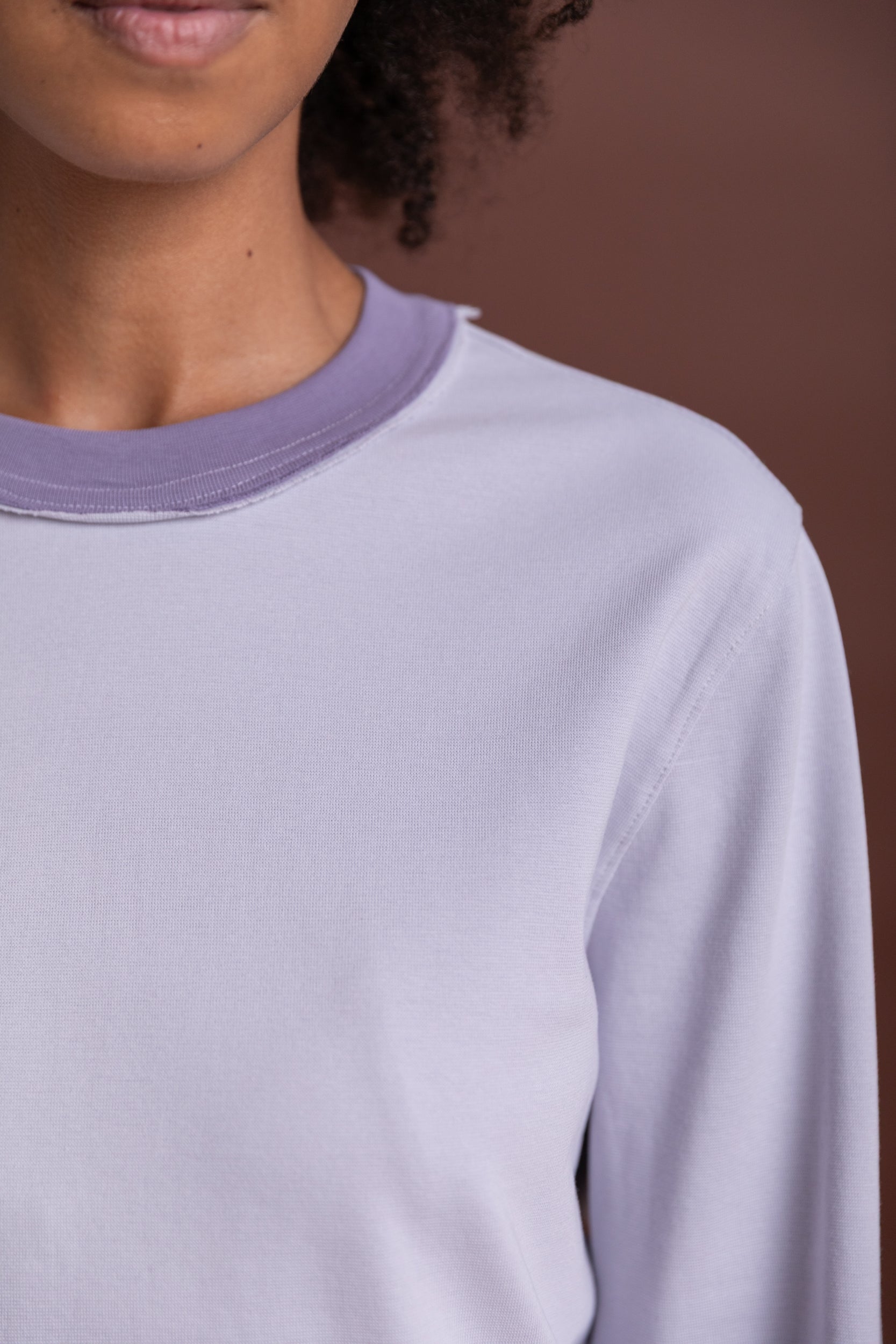 LONG SLEEVE NORMAL TEE IN PURPLE RIB JERSEY