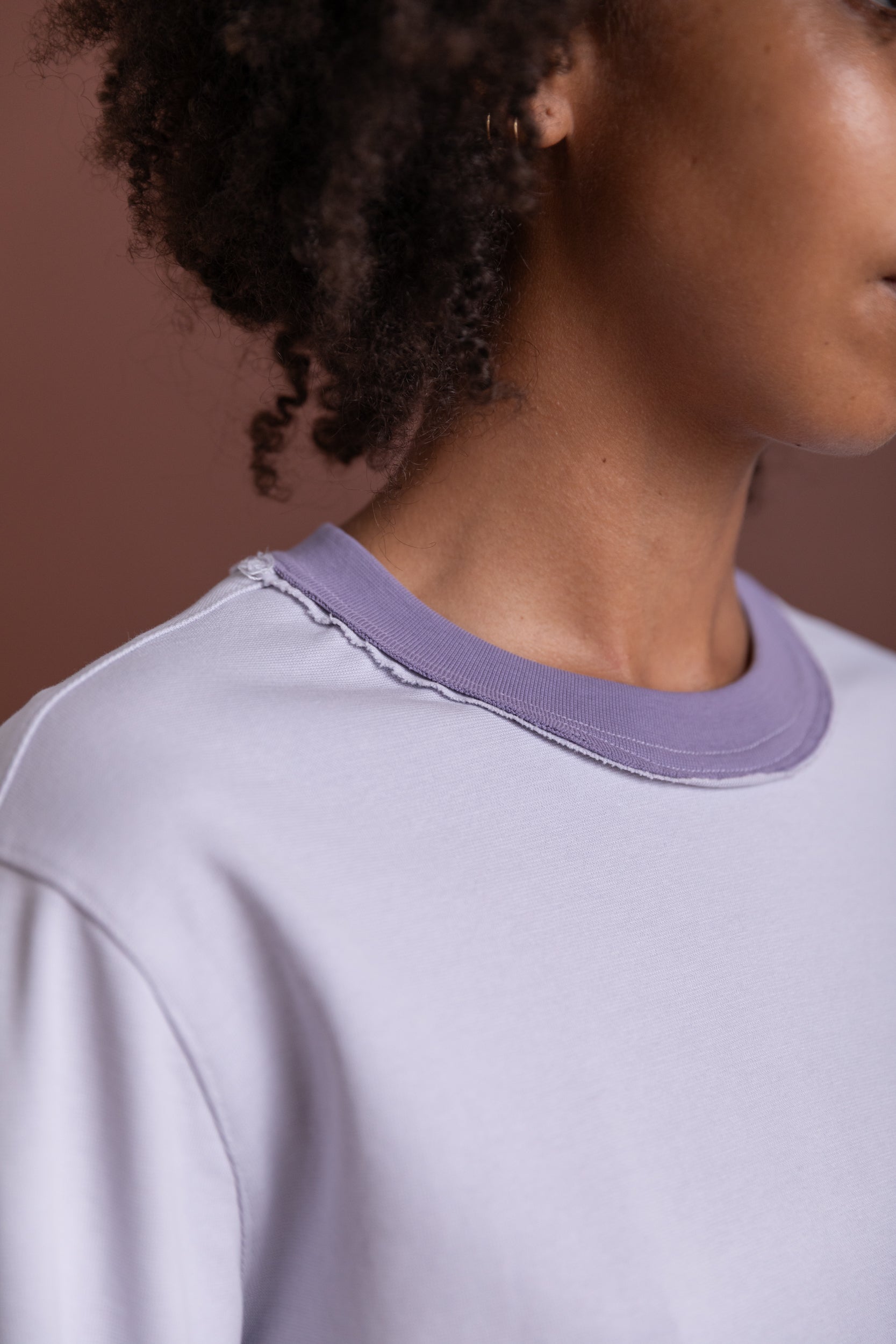 LONG SLEEVE NORMAL TEE IN PURPLE RIB JERSEY