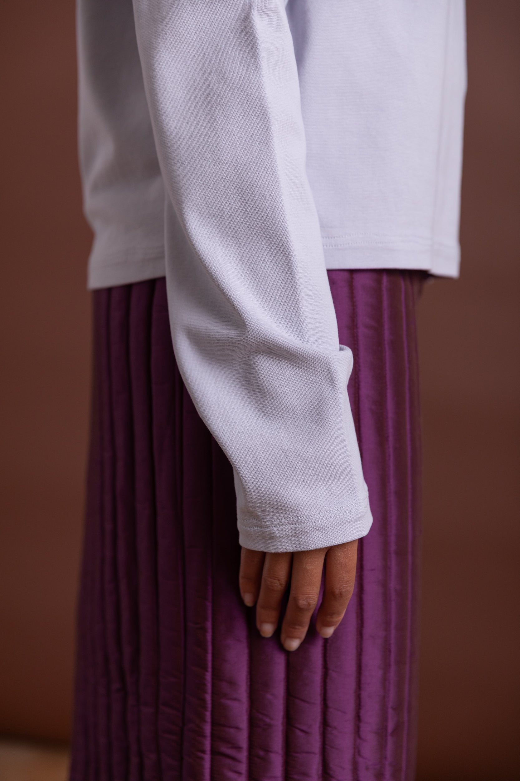 LONG SLEEVE NORMAL TEE IN PURPLE RIB JERSEY