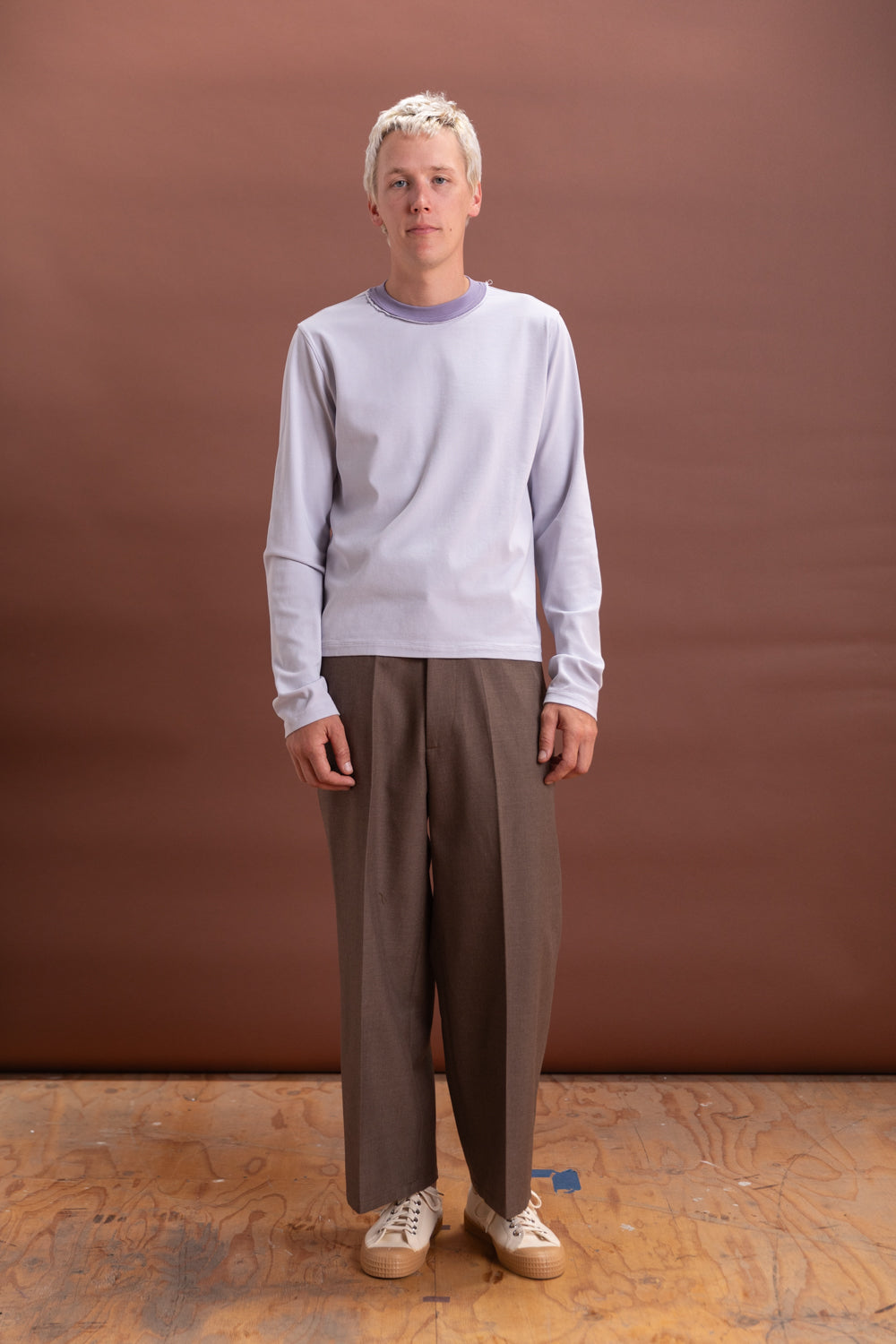 LONG SLEEVE NORMAL TEE IN PURPLE RIB JERSEY