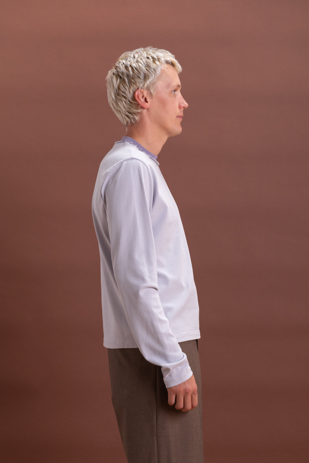 LONG SLEEVE NORMAL TEE IN PURPLE RIB JERSEY