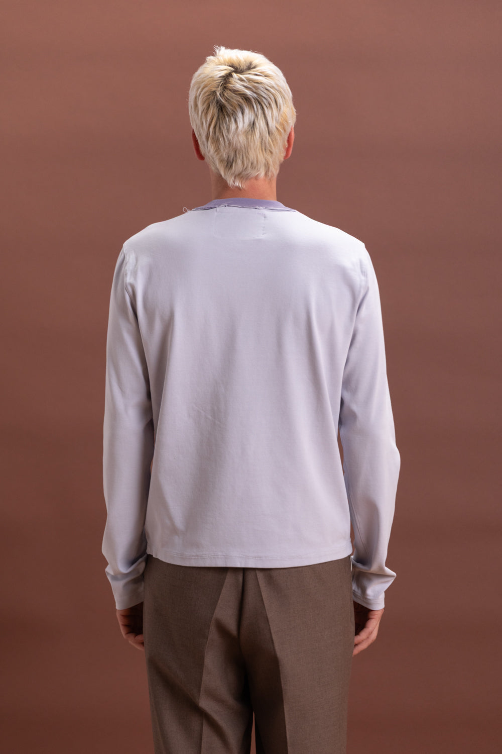 LONG SLEEVE NORMAL TEE IN PURPLE RIB JERSEY