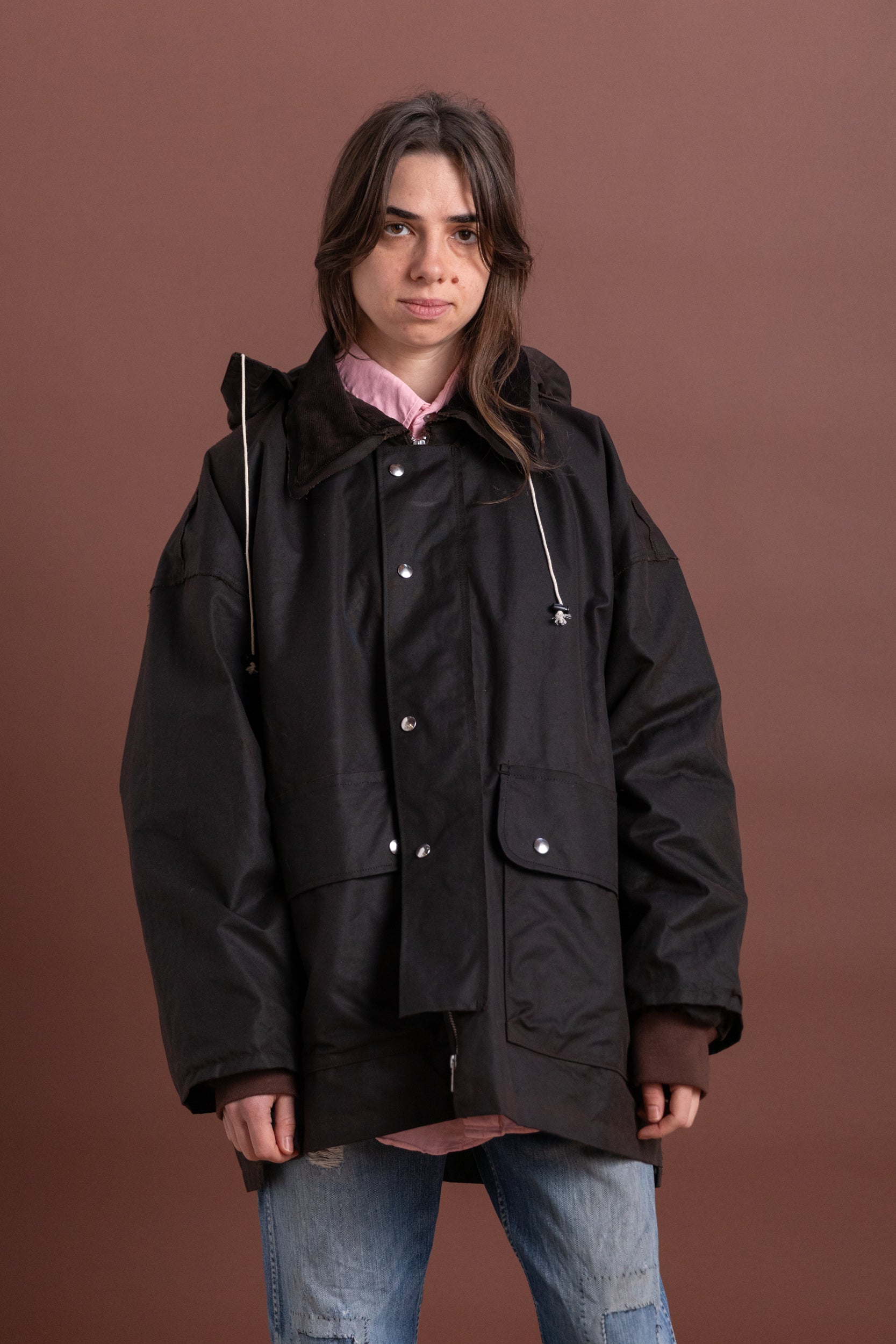 OUTDOOR HUNTING JACKET IN BROWN WAXED COTTON