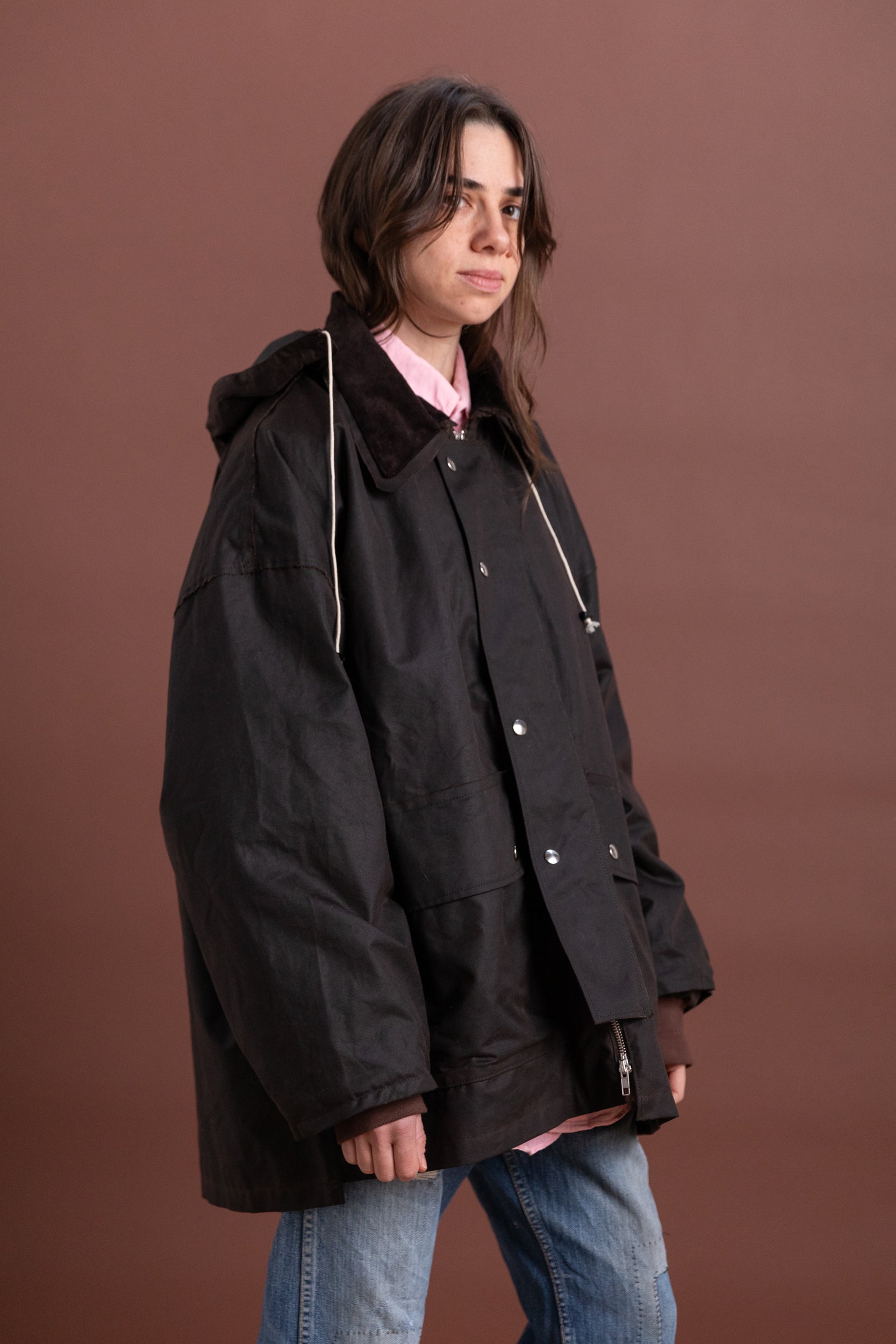 OUTDOOR HUNTING JACKET IN BROWN WAXED COTTON