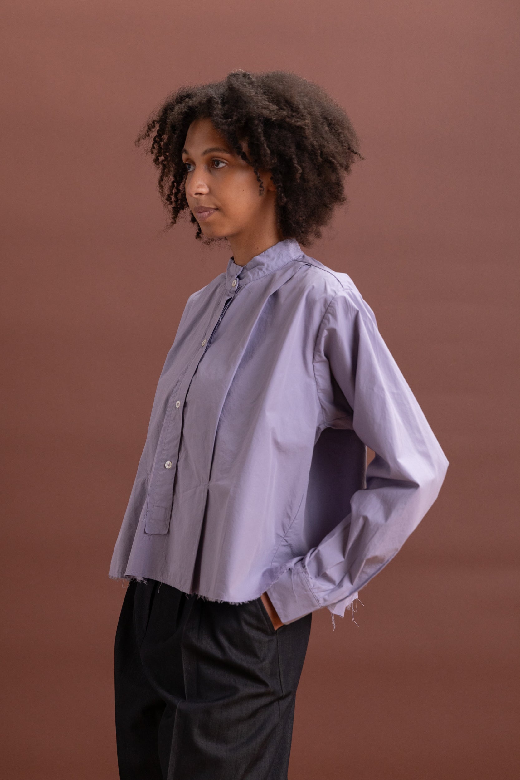 ANORAK SHIRT IN PURPLE COTTON POPLIN