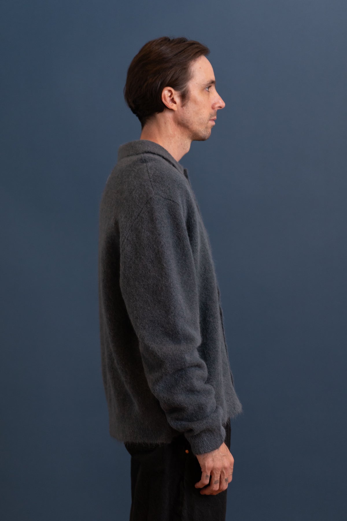 HAIRY CARDIGAN IN GREY ALPACA