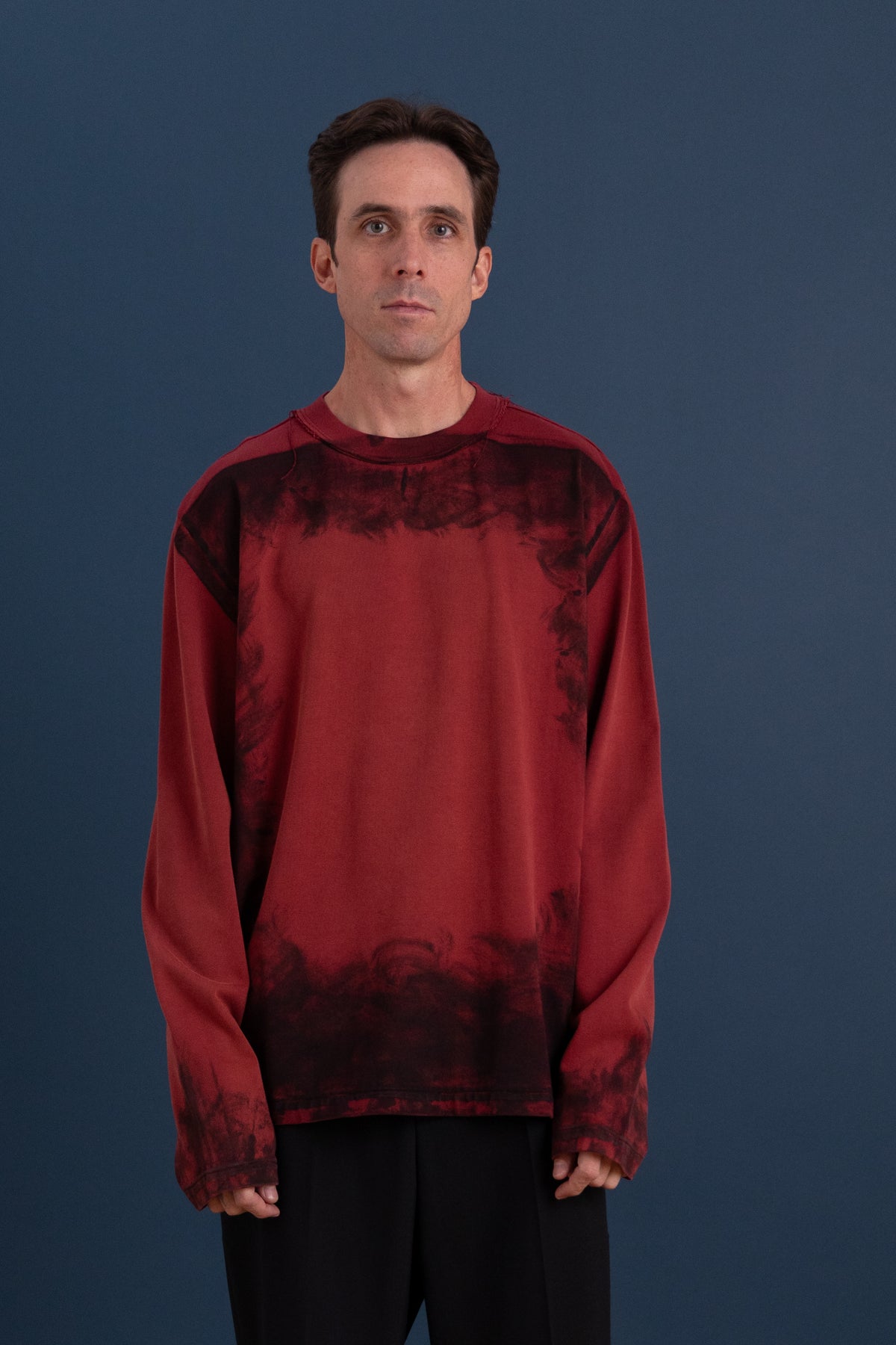 PAINTED LONG SLEEVE BIG TEE IN RED AND BLACK