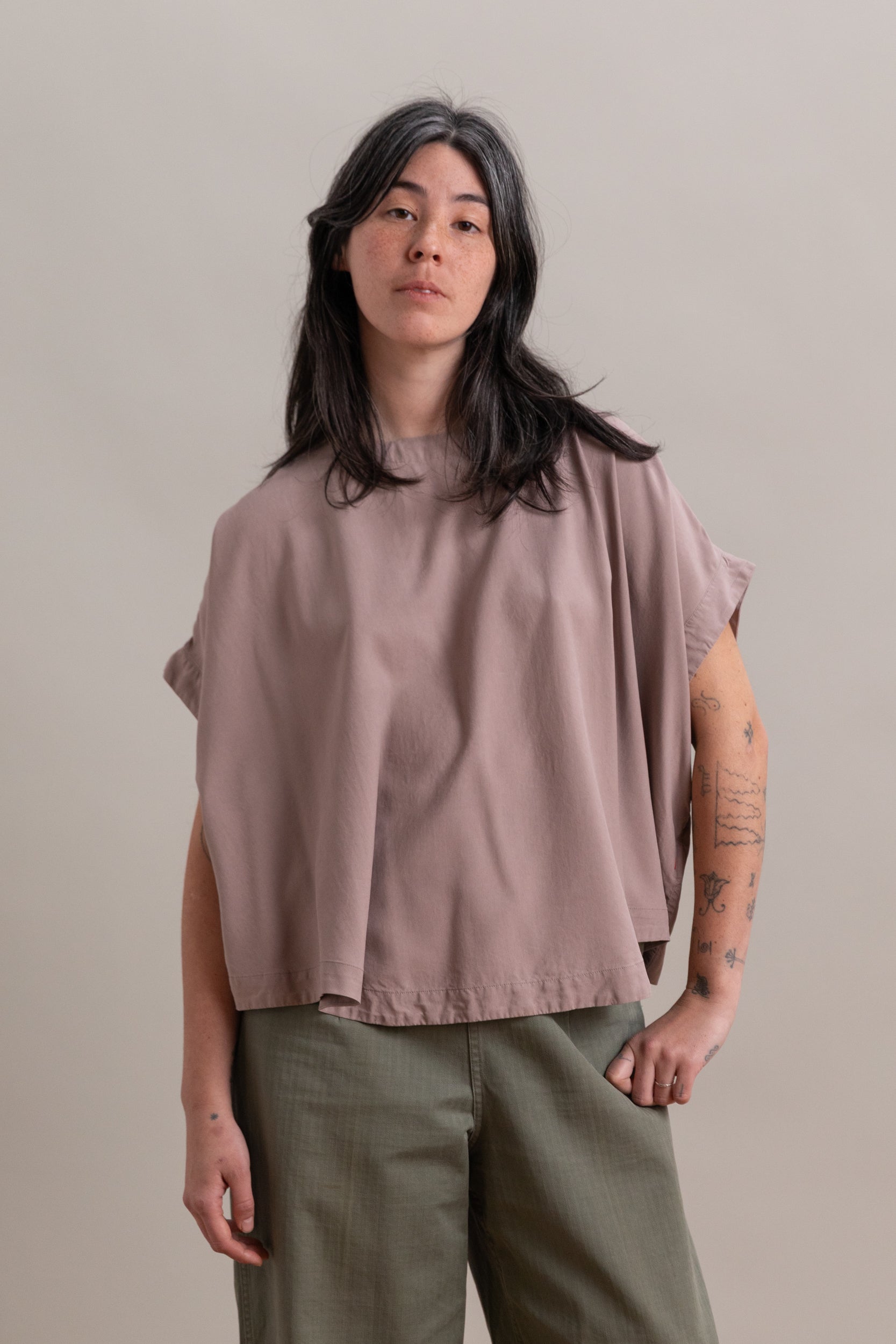FRANCESCA TOP IN DUSTY VIOLA SPUN SILK