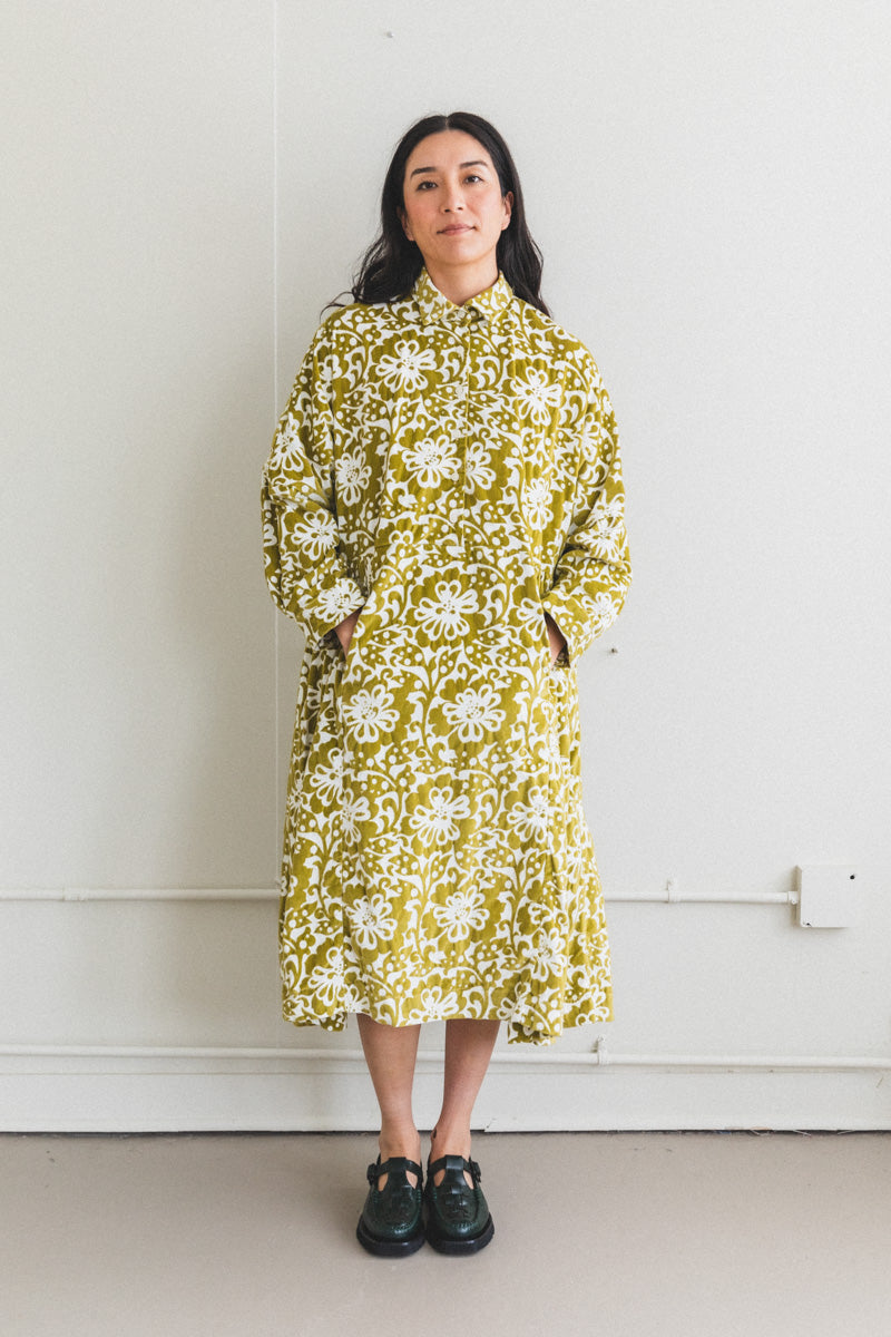 PAGA ROUCH LONG SLEEVE DRESS IN ACIDO FLOWER VEL