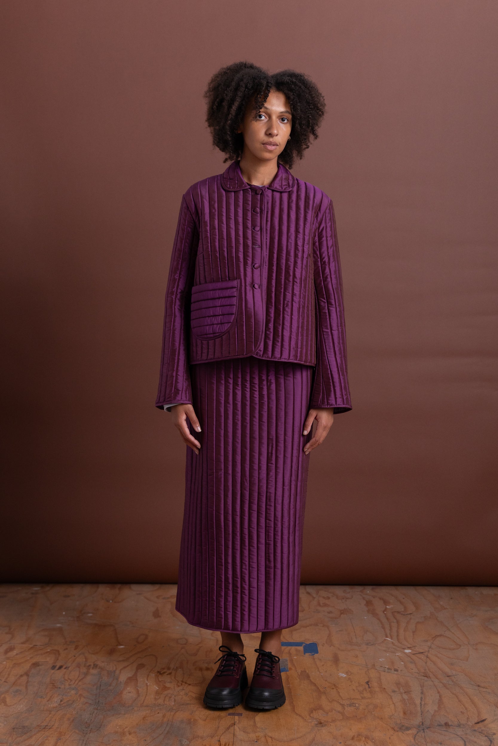 ADA JACKET IN PLUM QUILTED SILK