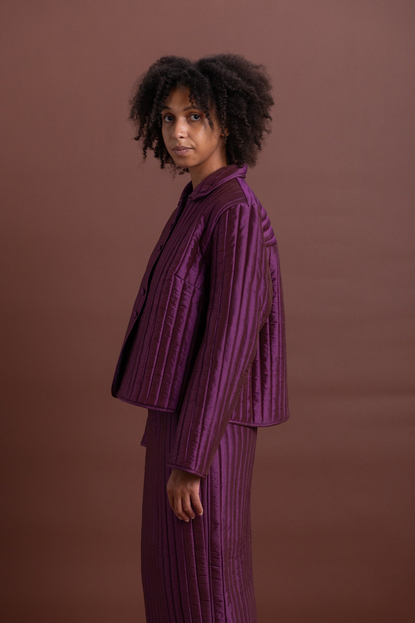 ADA JACKET IN PLUM QUILTED SILK
