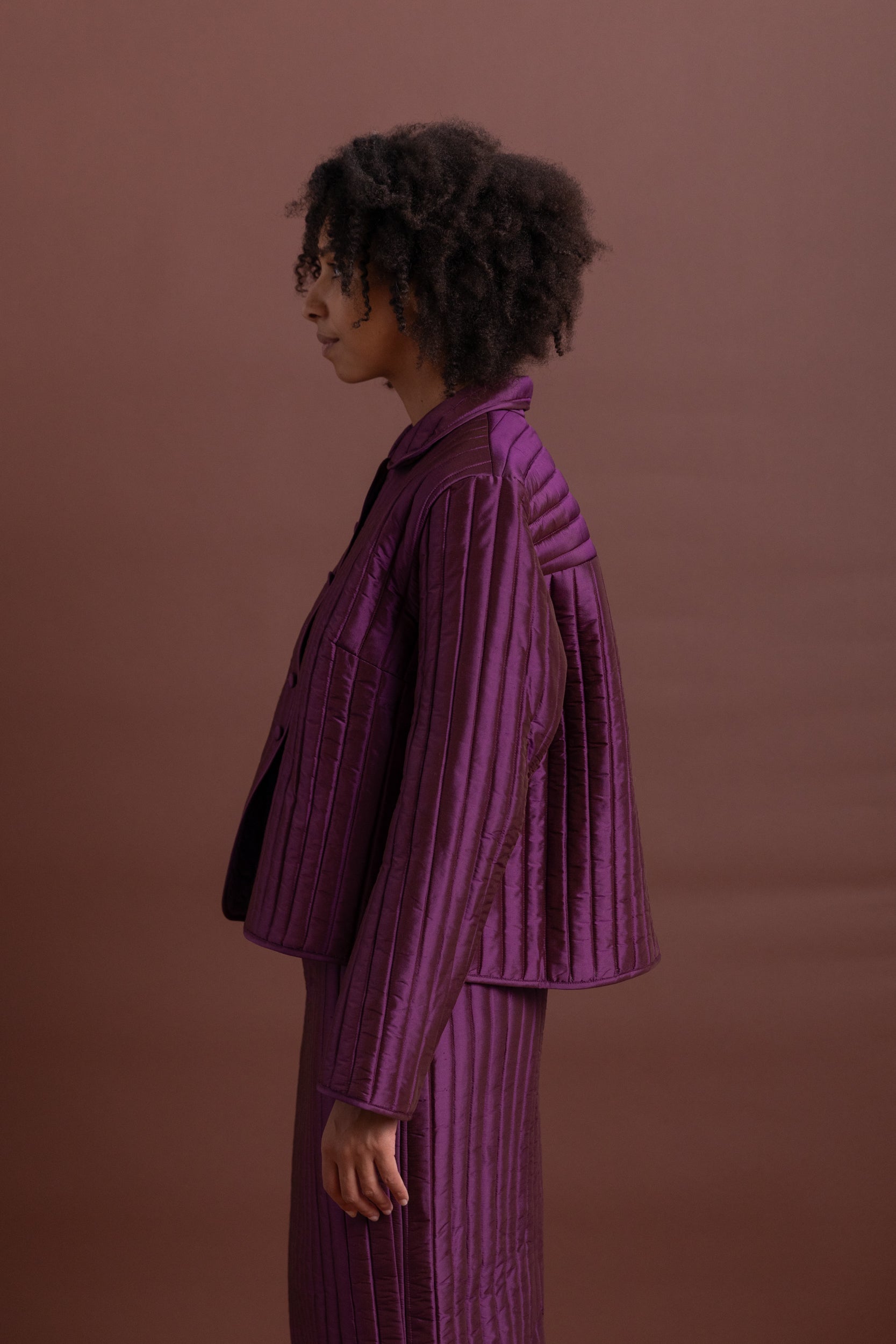 ADA JACKET IN PLUM QUILTED SILK